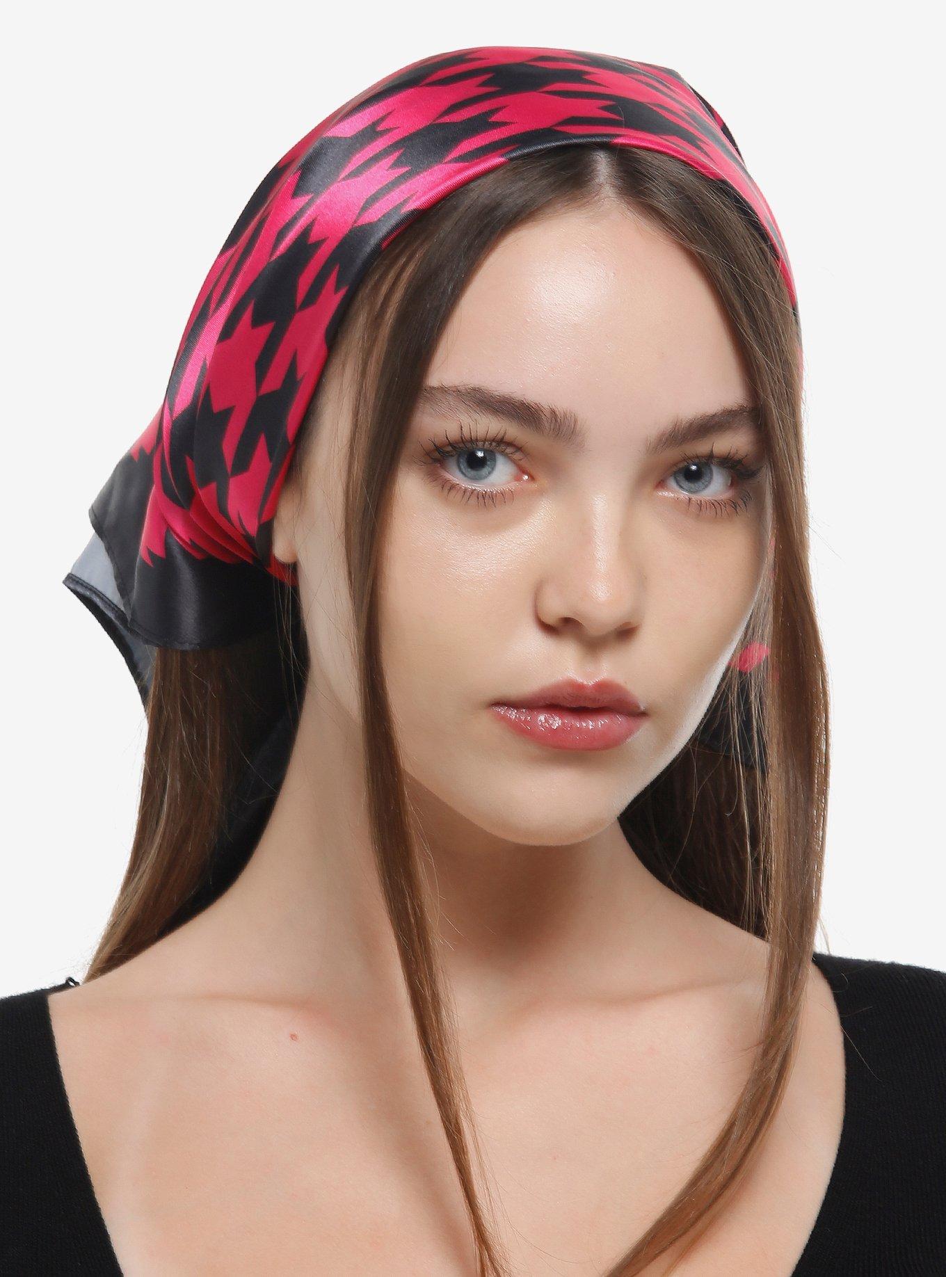 Pink & Black Houndstooth Hair Scarf, , hi-res