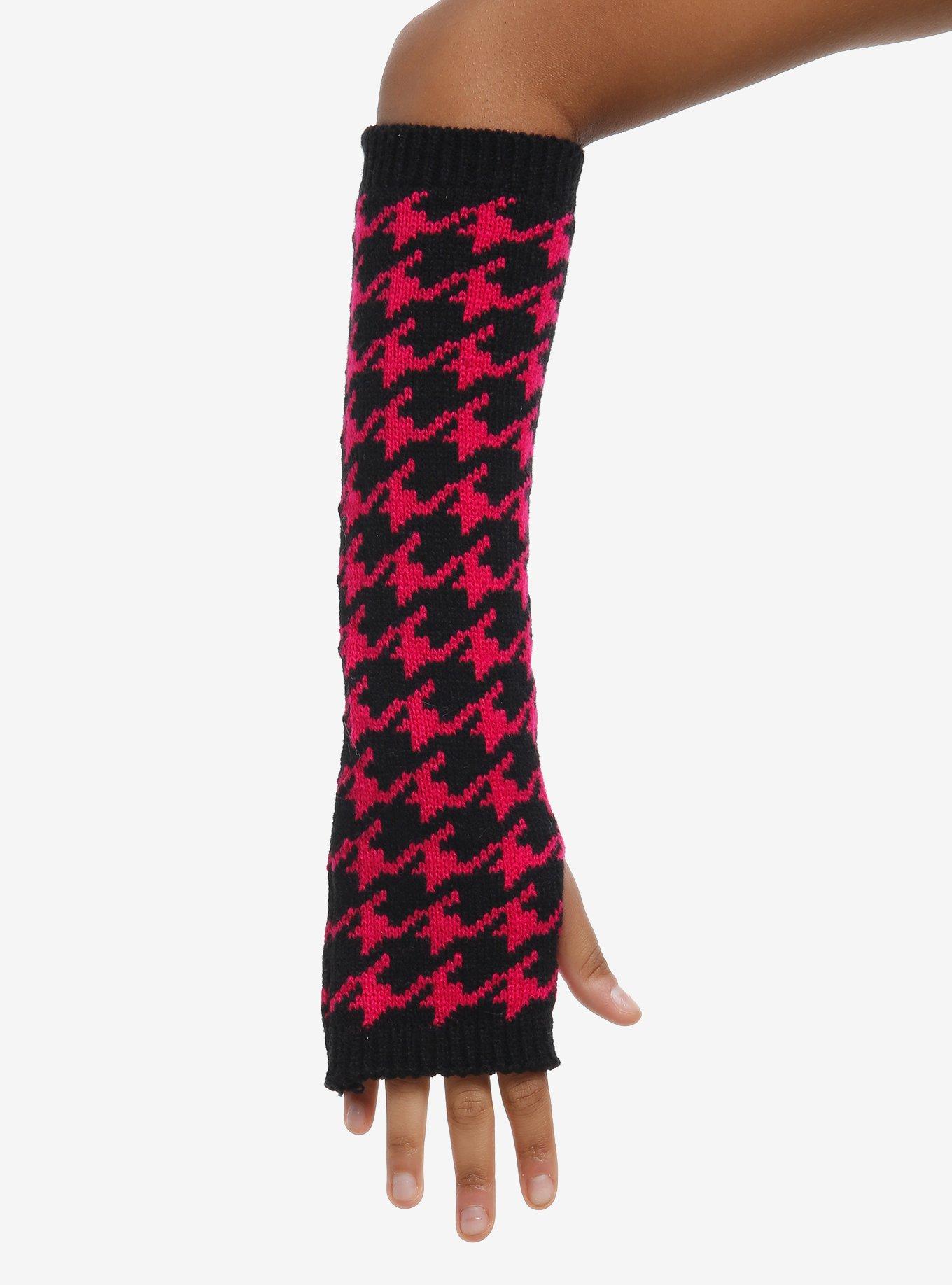Black & Magenta Houndstooth Arm Warmers, , hi-res