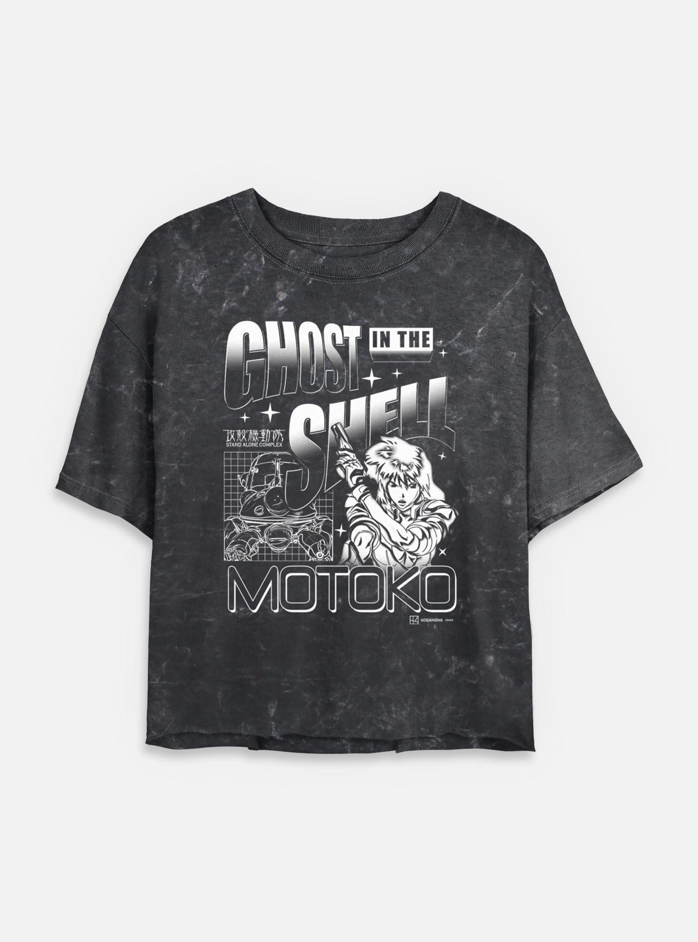 Ghost in the Shell Grid Ghost Mineral Wash Womens Crop T-Shirt,New Products : American Fashion Style Bags On Sale
