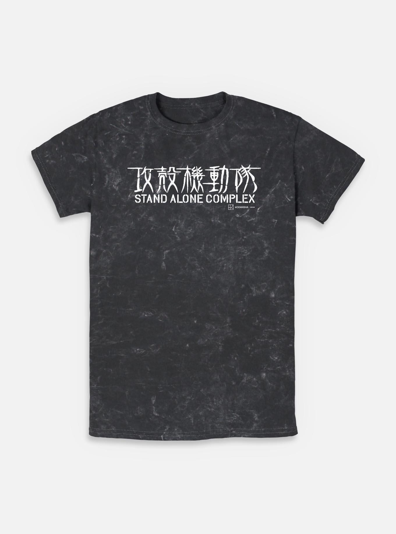 Ghost in the Shell Stand Alone Complex Logo Mineral Wash T-Shirt, BLACK, hi-res