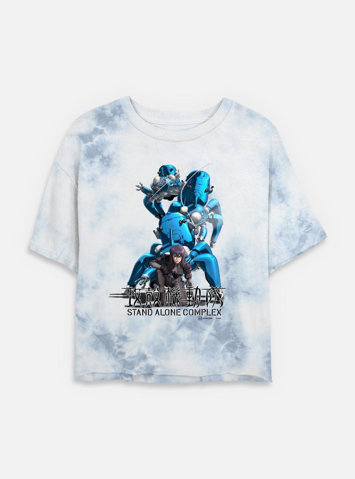 Ghost in the Shell Motoko With Tachikomas Tie Dye Crop Womens T-Shirt, WHITEBLUE, hi-res
