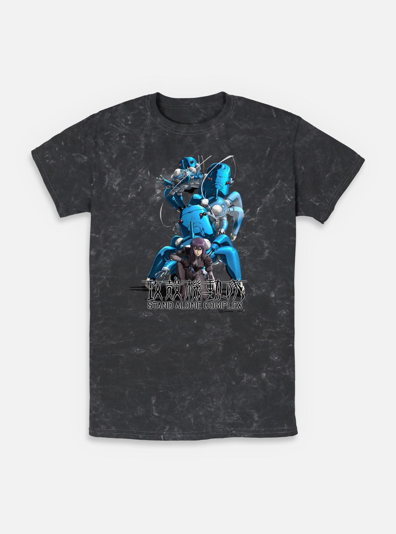 Ghost in the Shell Motoko With Tachikomas Mineral Wash T-Shirt, BLACK, hi-res