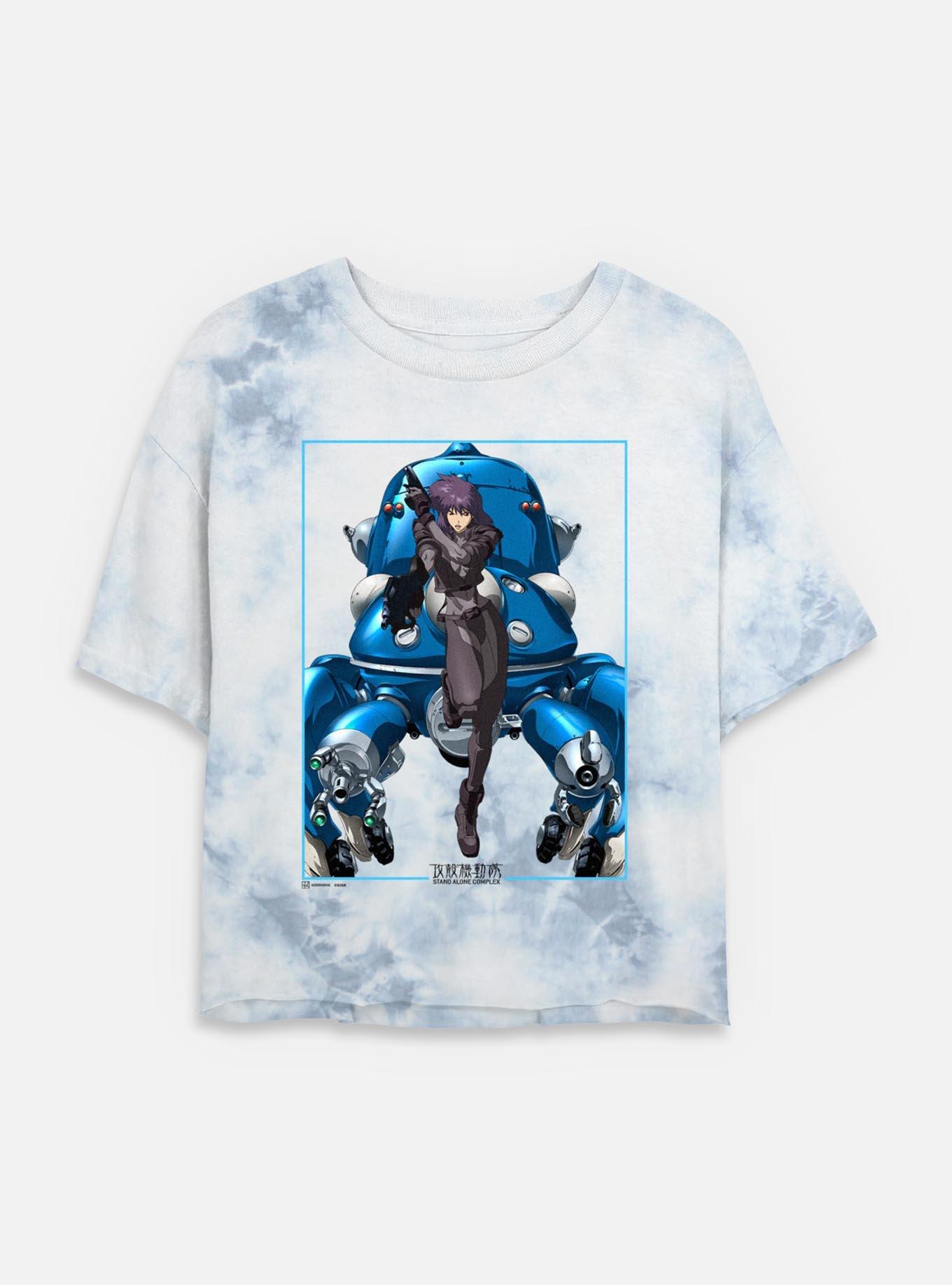 Ghost in the Shell Motoko Guns Tachikomas Tie Dye Crop Womens T-Shirt, WHITEBLUE, hi-res