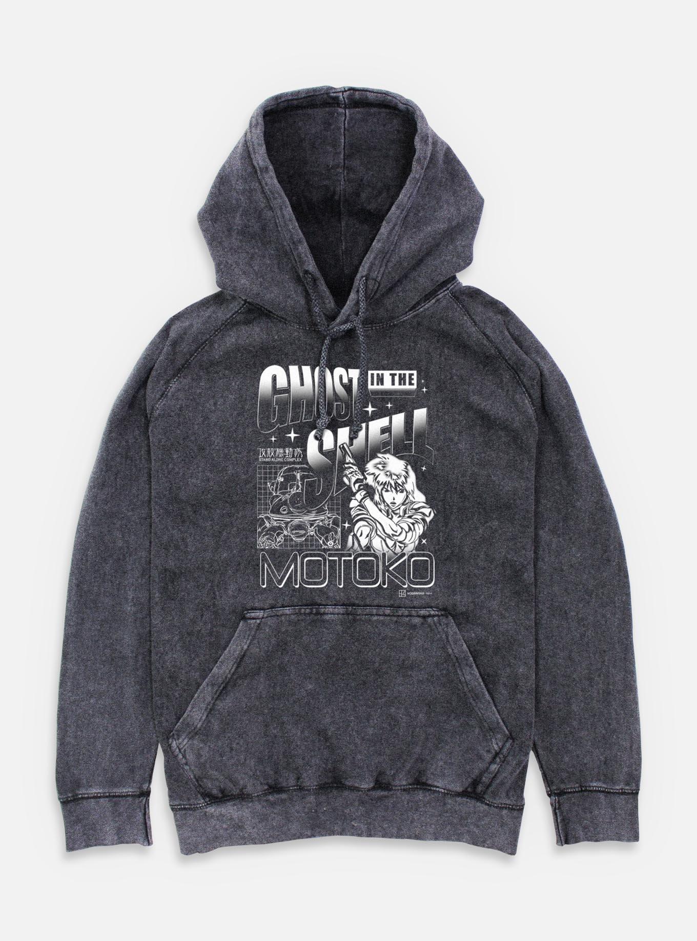 Ghost in the Shell Grid Ghost Mineral Wash Hoodie, BLACK, hi-res