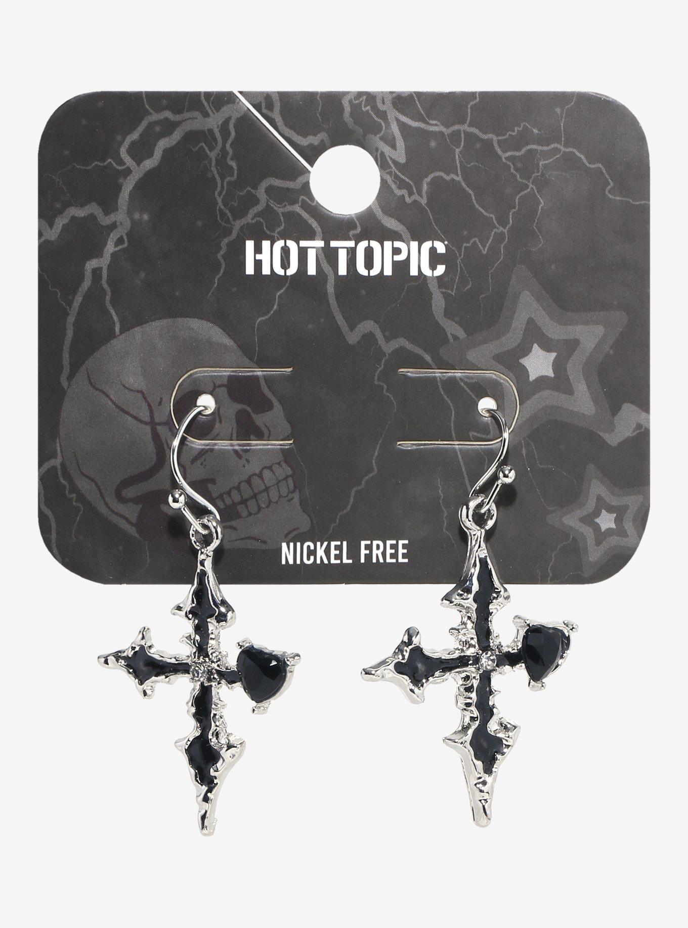 Heart Gem Gothic Cross Earrings, , hi-res