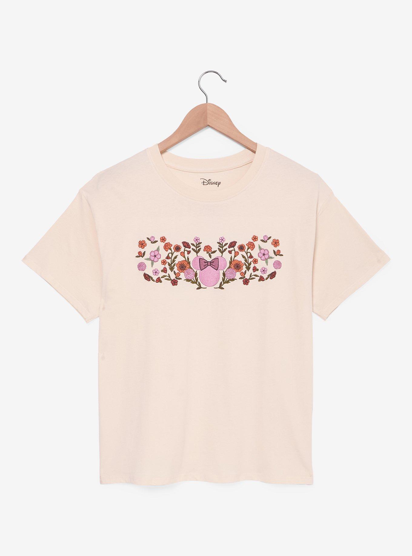 ♡minnie♡ Disney Minnie Mouse Floral Embroidered Women's T-Shirt