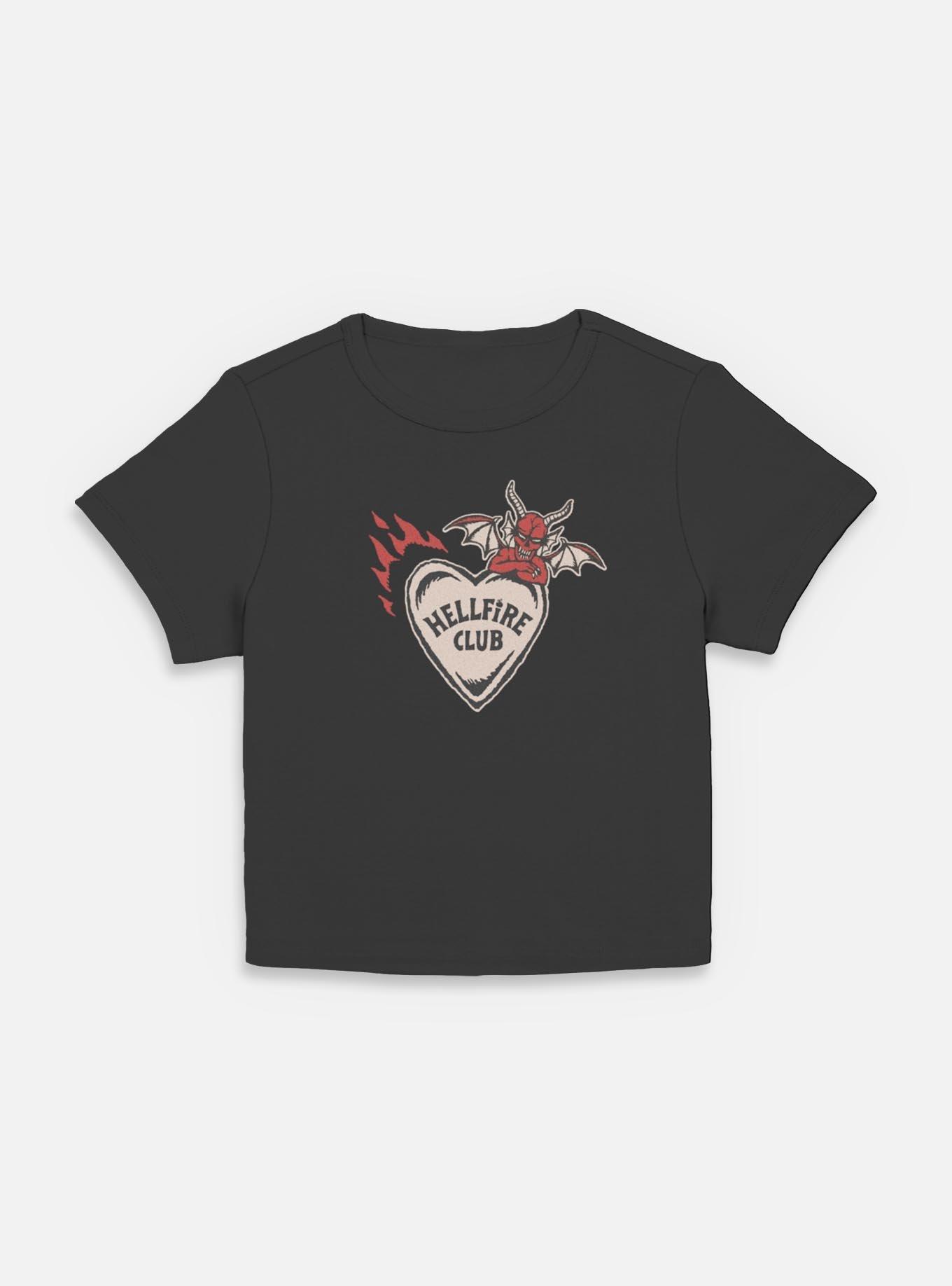 Stranger Things Hellfire Club Devil Heart Womens Baby T-Shirt, BLACK, hi-res