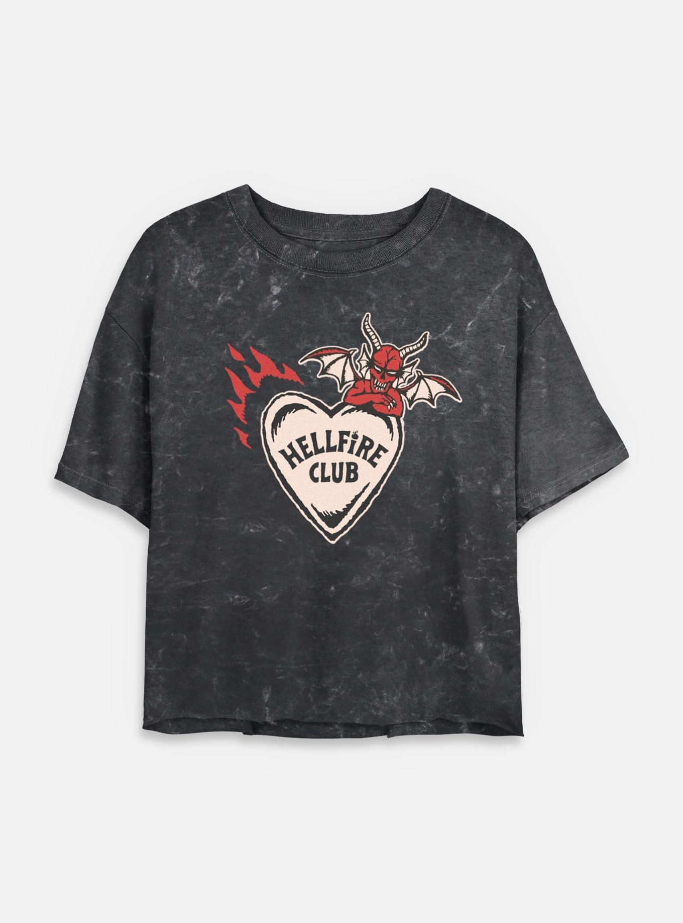 Stranger Things Hellfire Club Devil Heart Womens Mineral Wash Crop T-Shirt, BLACK, hi-res