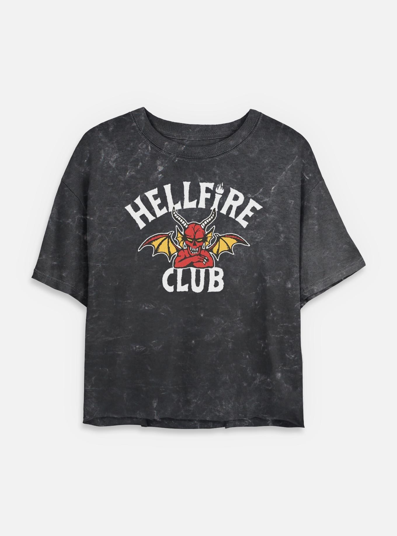 Stranger Things Devil Hellfire Club Logo Womens Mineral Wash Crop T-Shirt, BLACK, hi-res