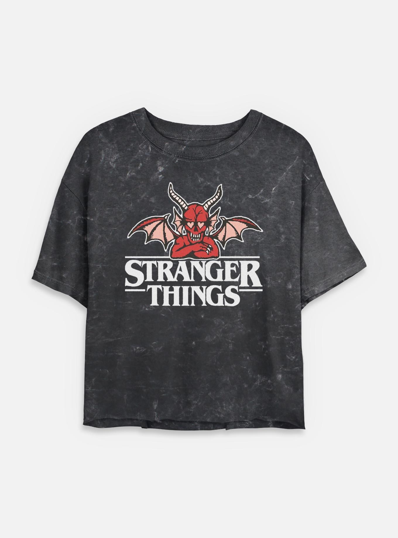 Stranger Things Hellfire Club Devil Womens Mineral Wash Crop T-Shirt, BLACK, hi-res
