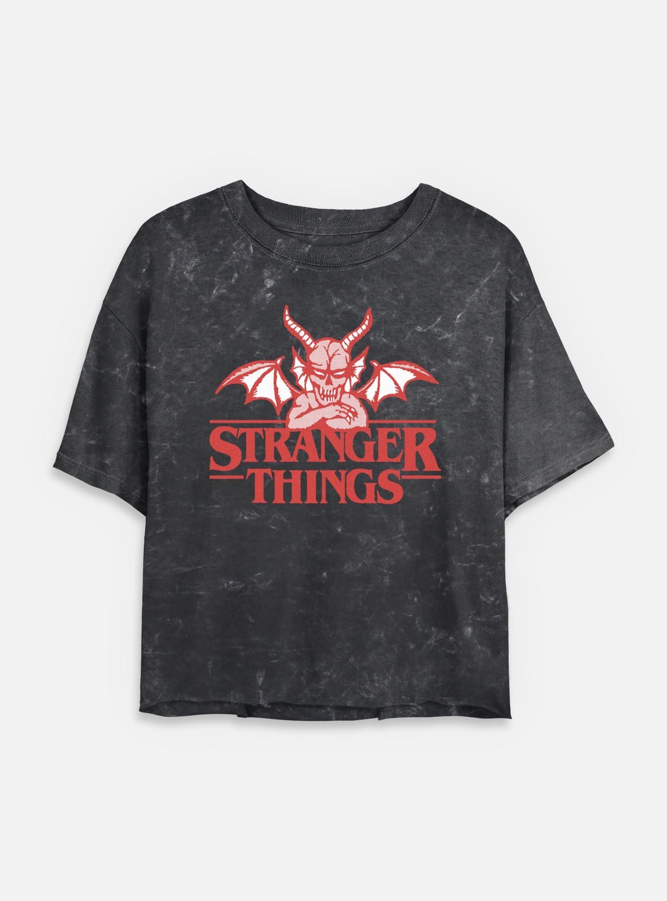 Stranger Things Devil Hellfire Clube Logo Womens Mineral Wash Crop T-Shirt, BLACK, hi-res