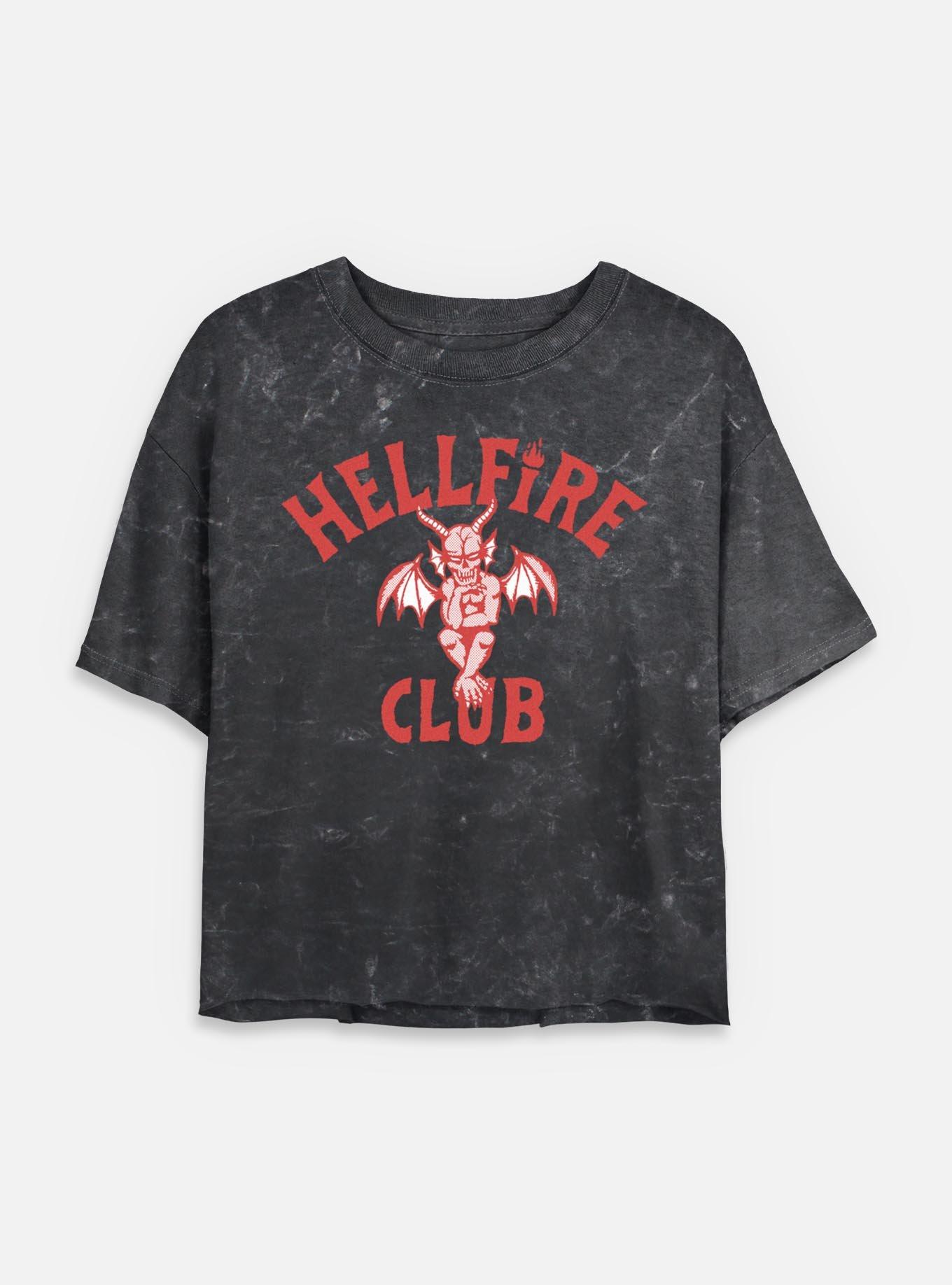 Stranger Things Hellfire Club Devil Frame Womens Mineral Wash Crop T-Shirt, BLACK, hi-res