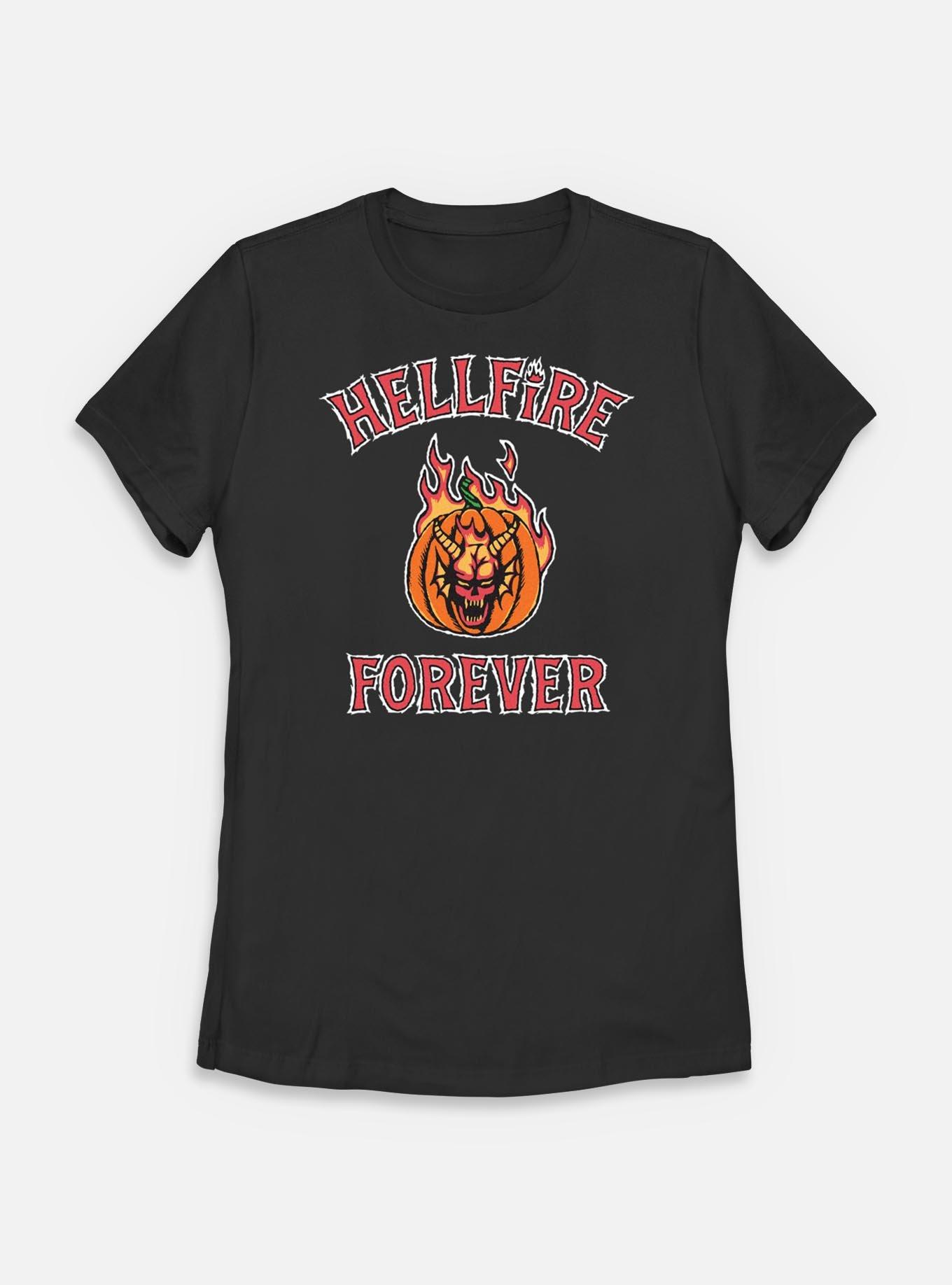 Stranger Things Hellfire Forever Pumpkin Womens T-Shirt, BLACK, hi-res