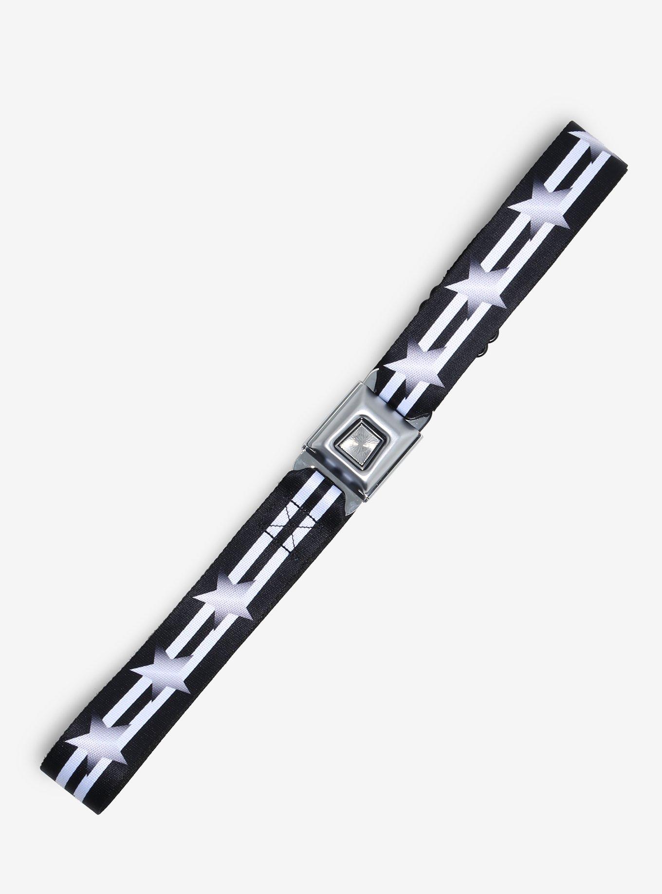 Buckle-Down Black & White Stripe Star Seat Belt Belt, , hi-res