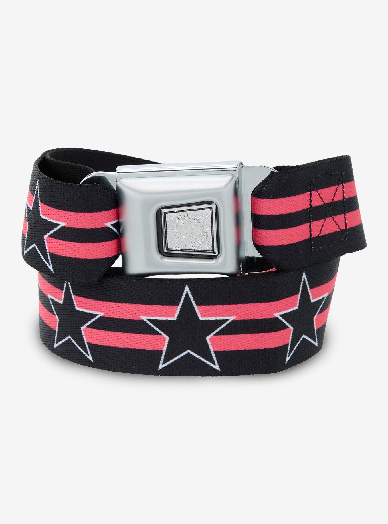 Buckle-Down Black & Pink Stripe Star Seat Belt Belt, , hi-res