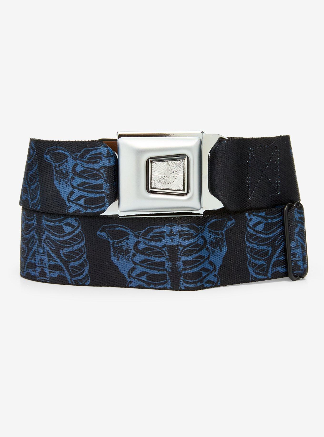 Buckle-Down Black & Blue Rib Cage Seat Belt Belt, , hi-res