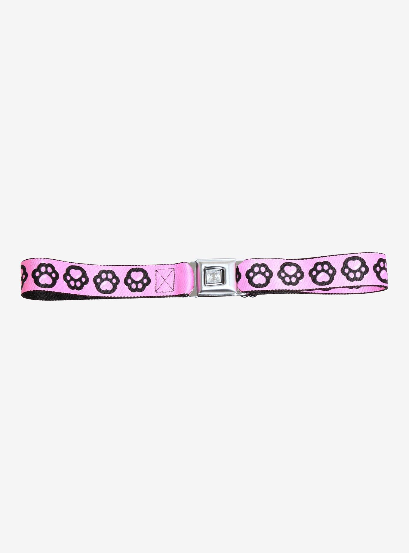 Buckle-Down Pink & Black Paw Seat Belt Belt, , hi-res