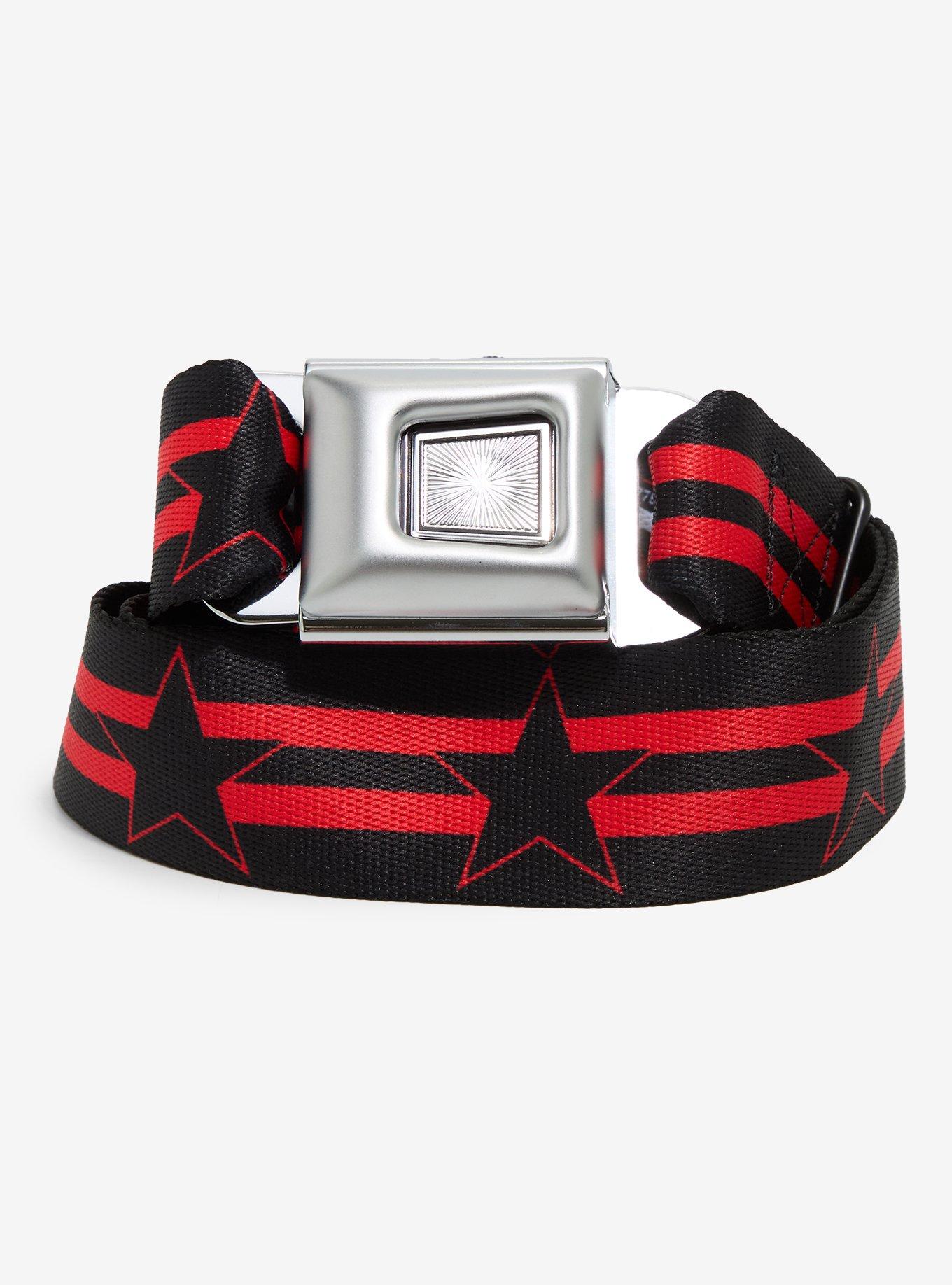Buckle-Down Black & Red Stripe Star Seat Belt Belt, , hi-res