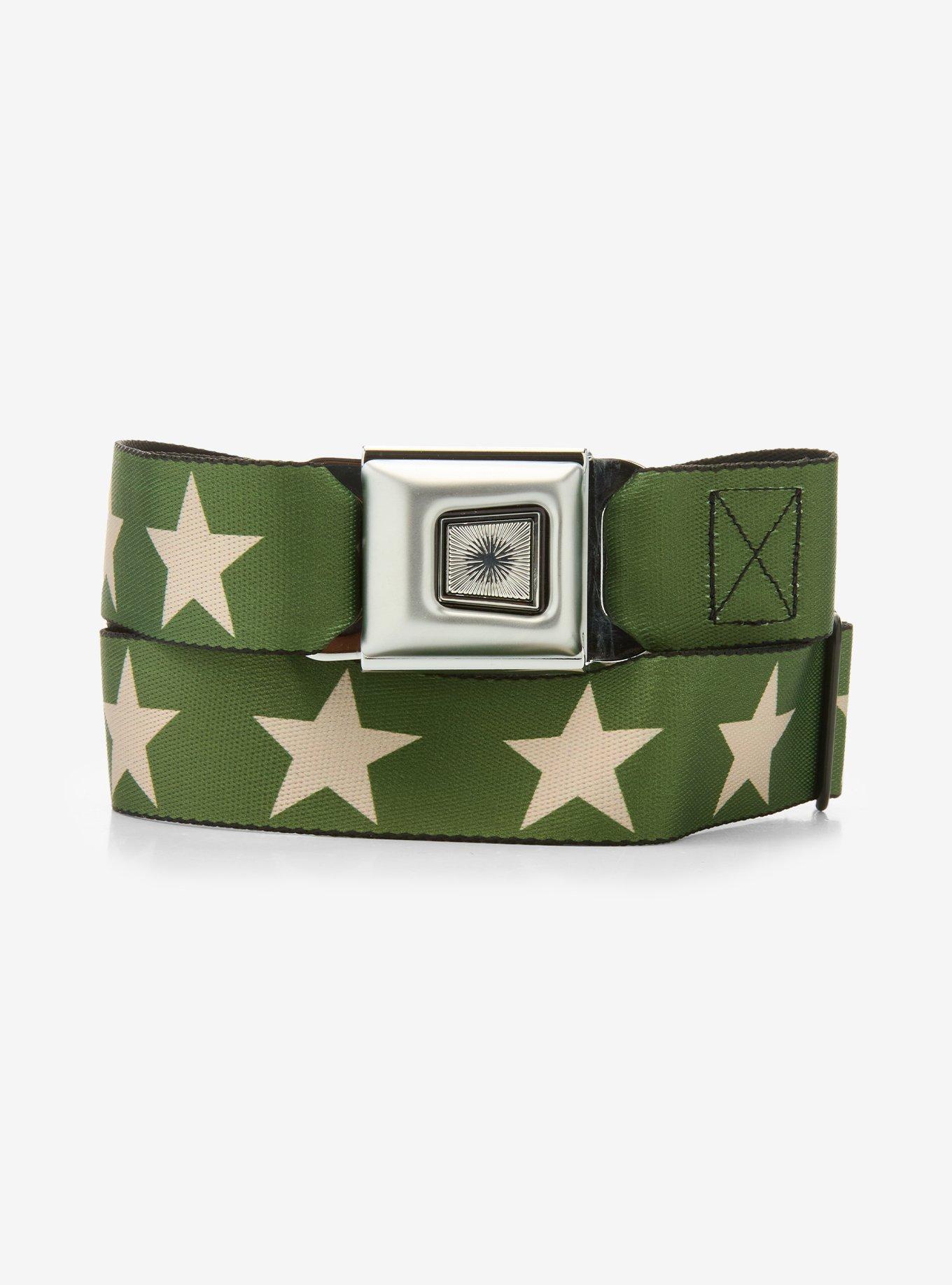 Buckle-Down Army Green & Beige Star Seat Belt Belt, , hi-res