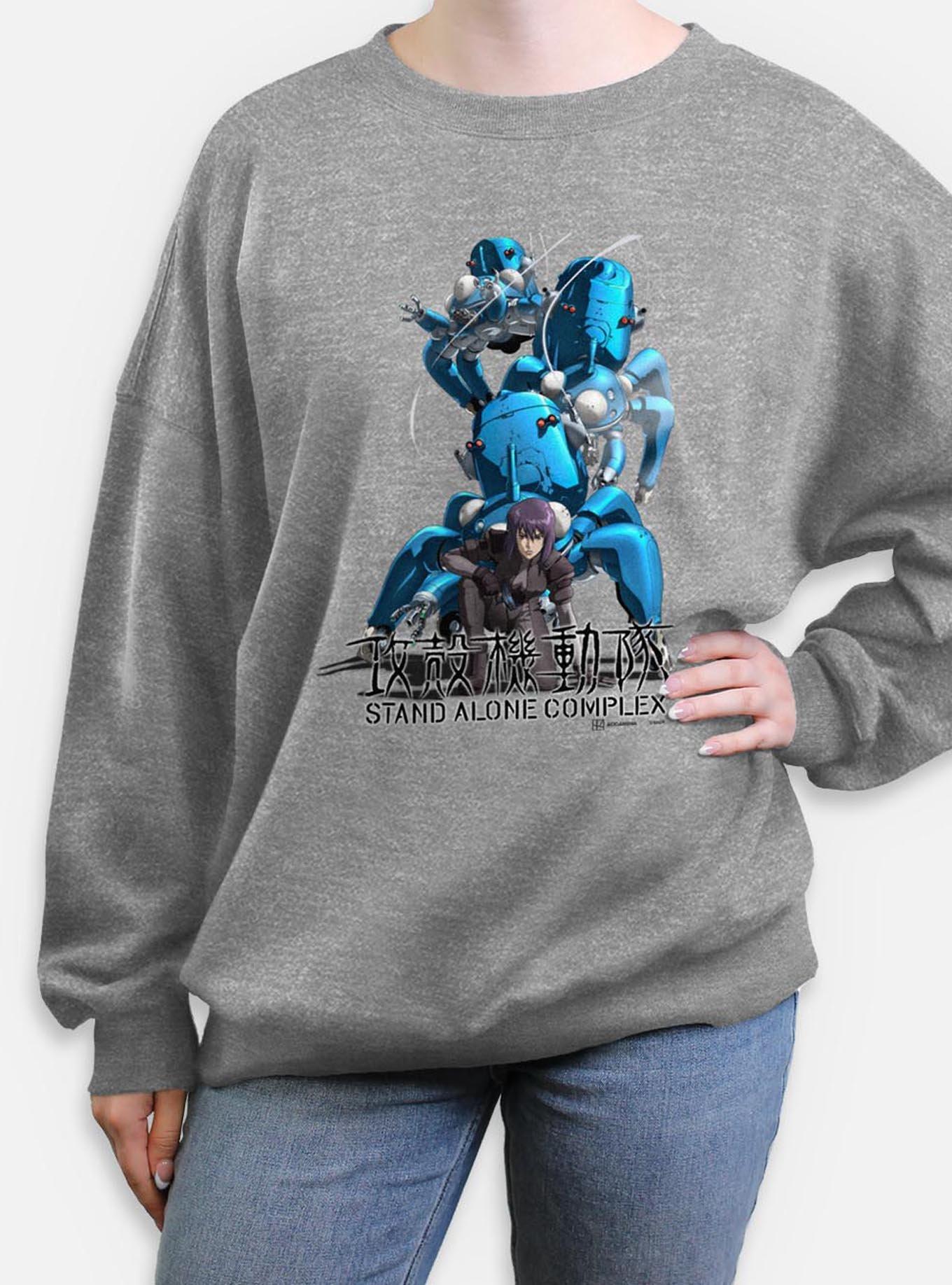 Ghost in the Shell Motoko With Tachikomas Womens Oversized Sweatshirt, HEATHER GR, hi-res