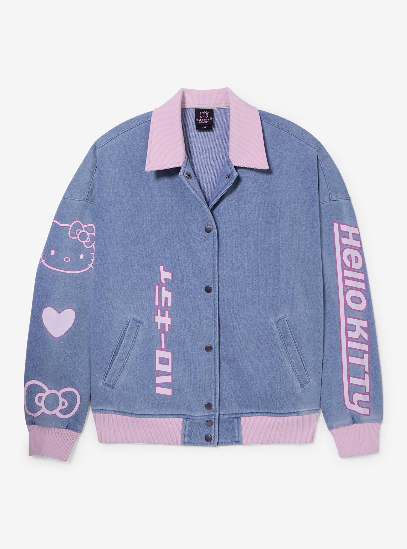 Hello Kitty Pink Trim Denim Bomber Jacket, , hi-res