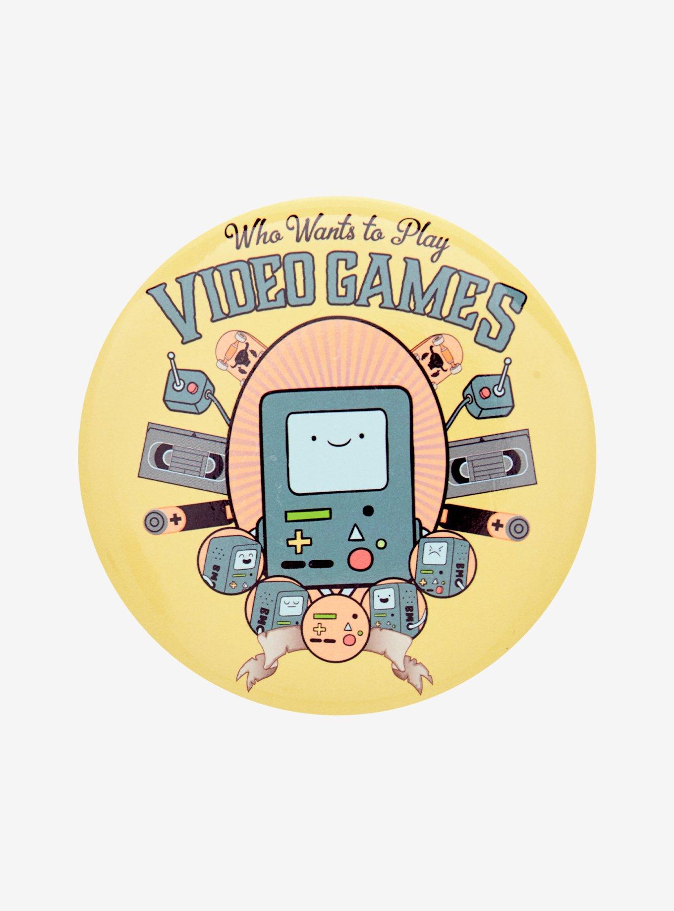 Adventure Time BMO Who Wants to Play Video Games Button Pin, , hi-res