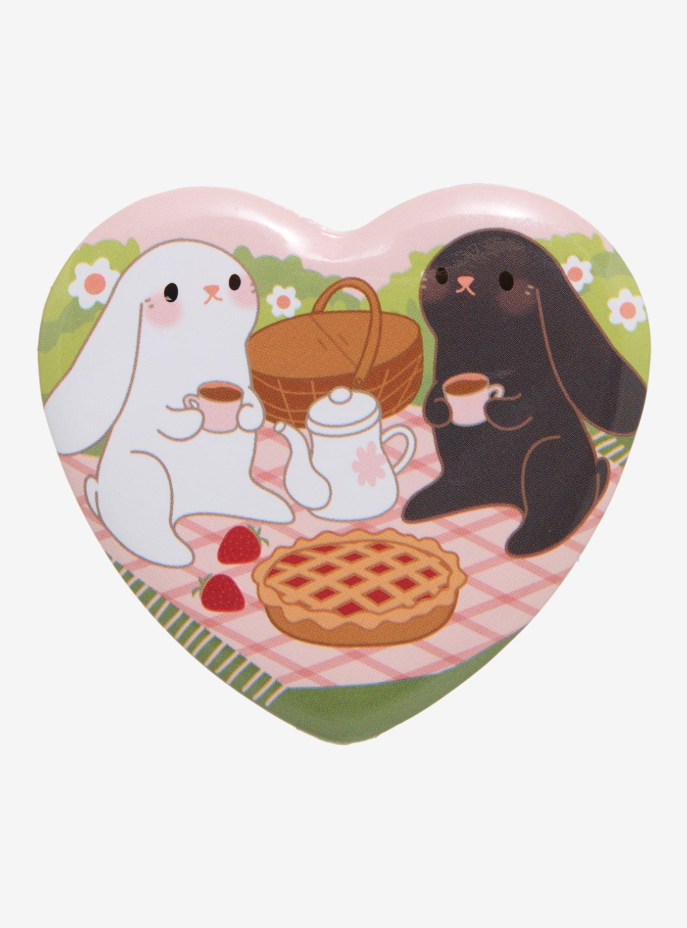 Rabbit Picnic Heart Button Pin, , hi-res