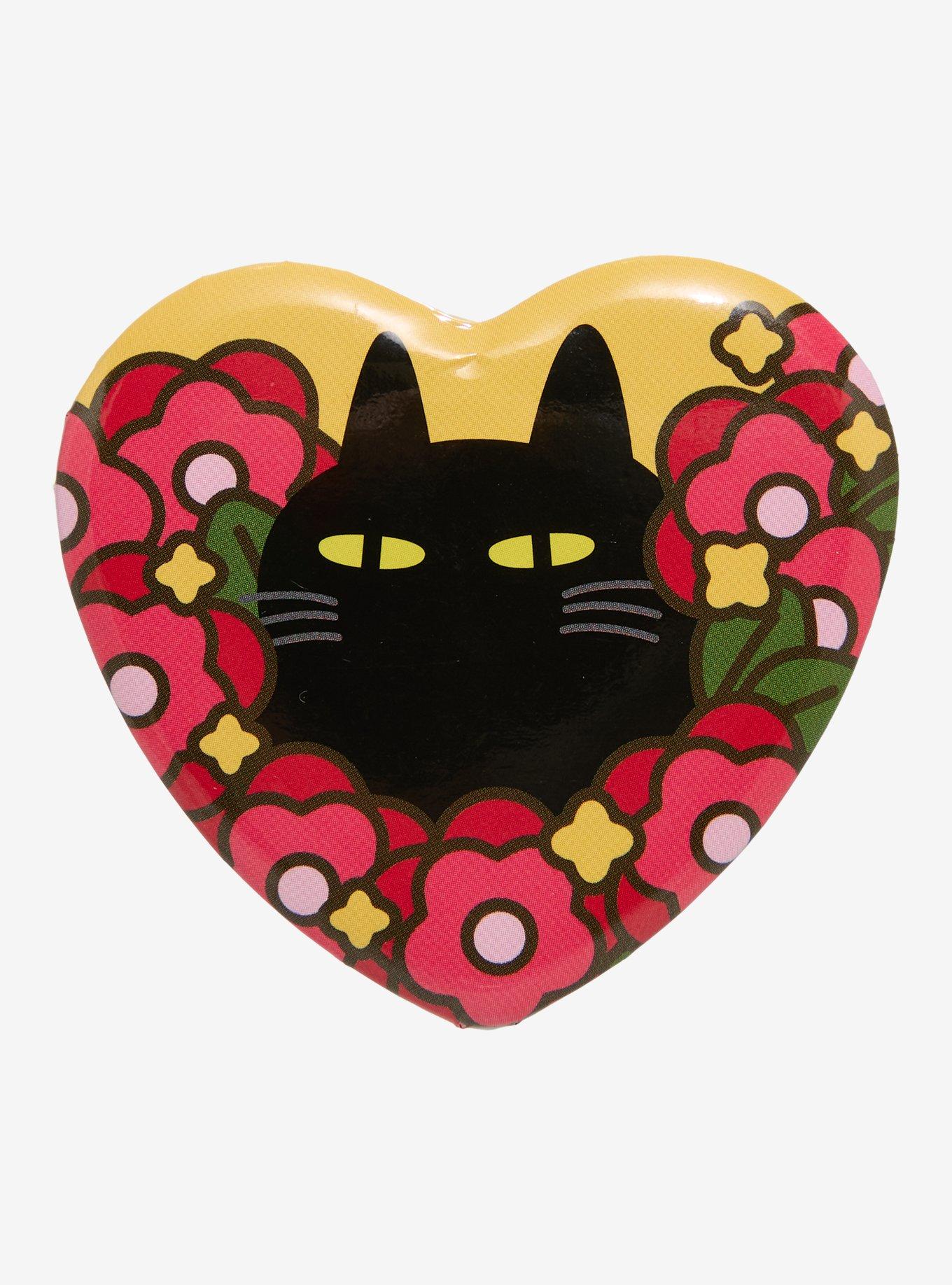 Floral Cat Heart Button Pin, , hi-res