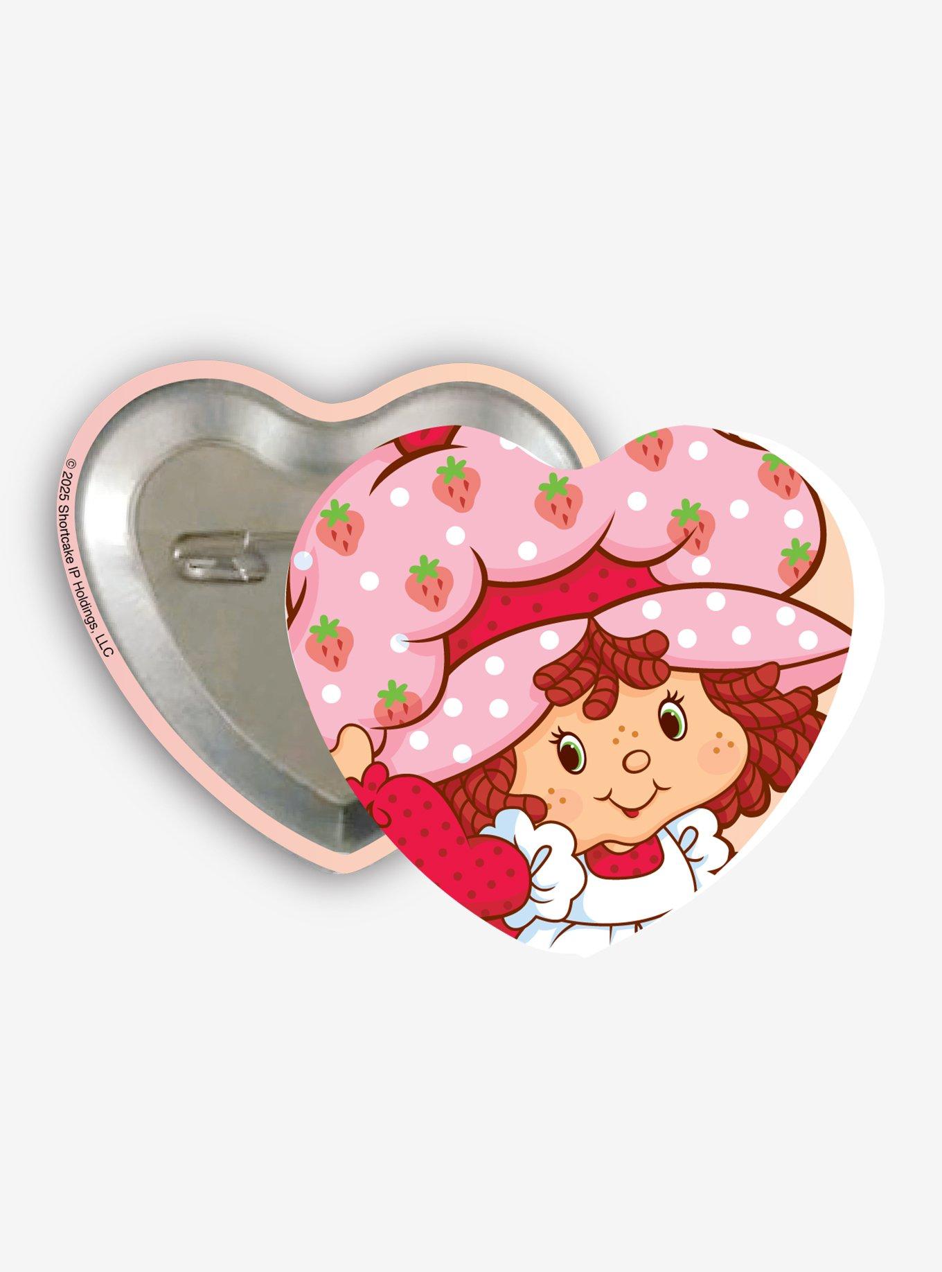 Strawberry Shortcake Waving Portrait Heart Button Pin, , hi-res