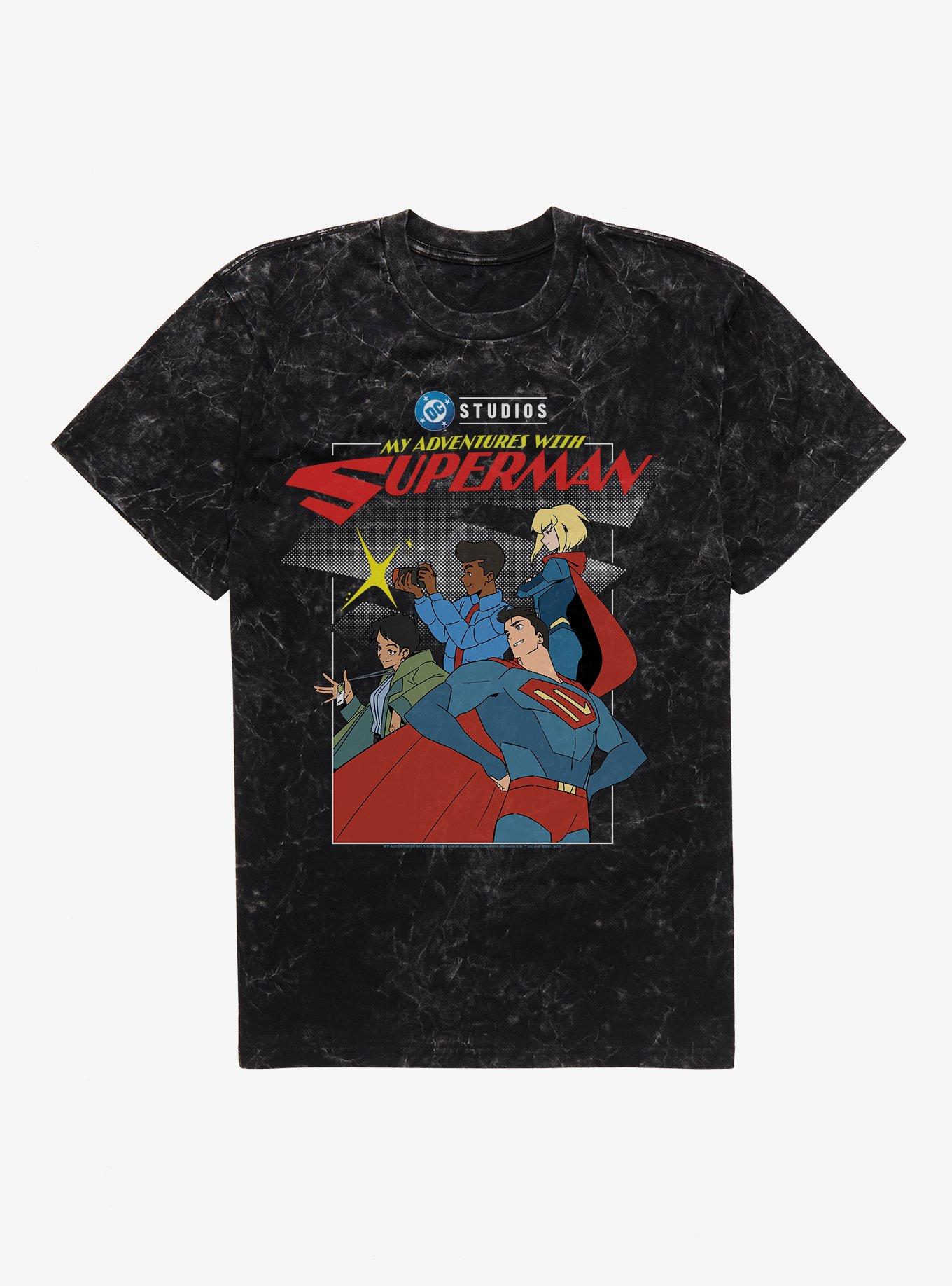 DC My Adventures With Superman Posing Group Mineral Wash T-Shirt, BLACK MINERAL WASH, hi-res