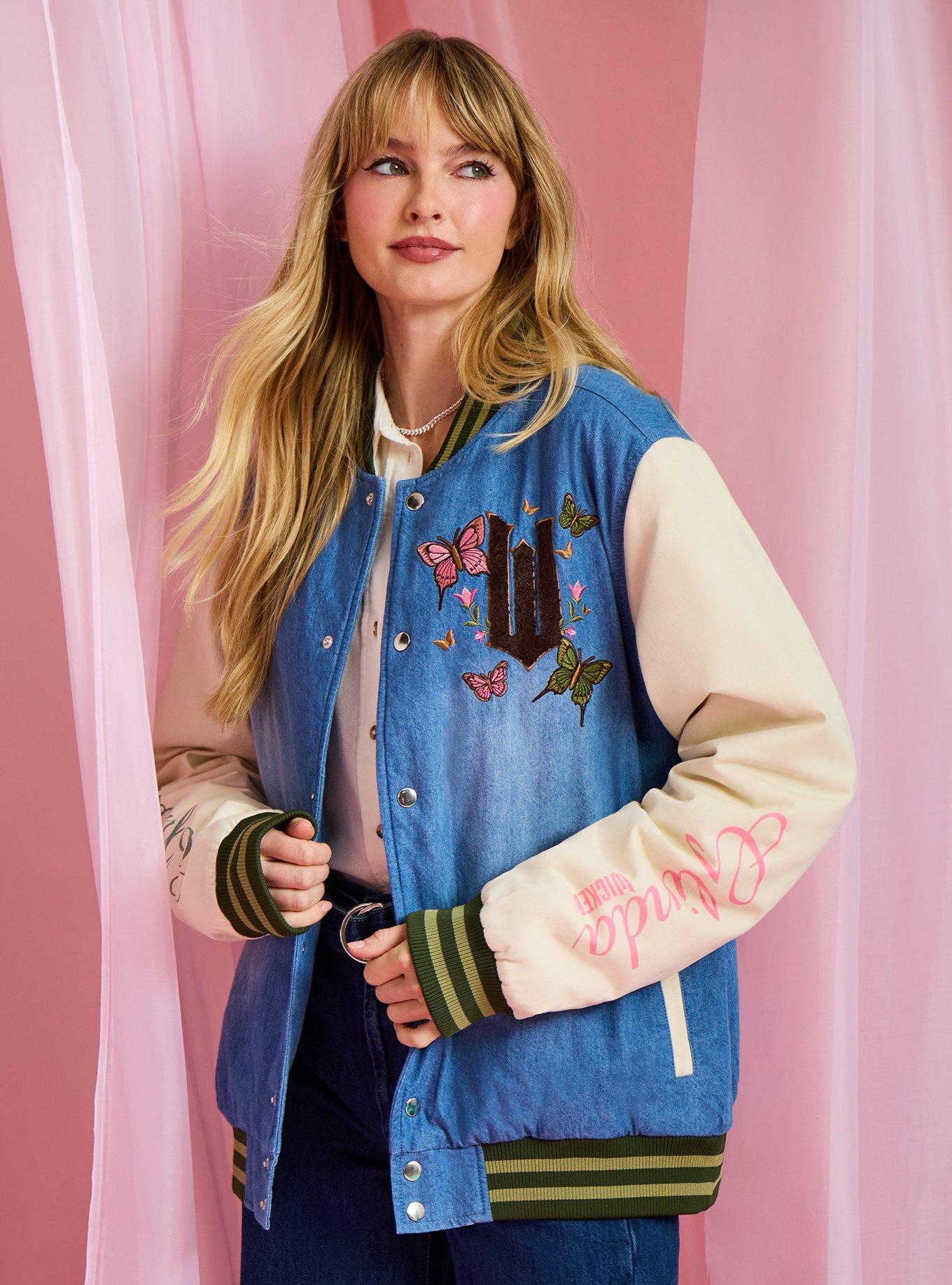 Wicked Glinda & Elphaba Denim Varsity Jacket - BoxLunch Exclusive, , hi-res