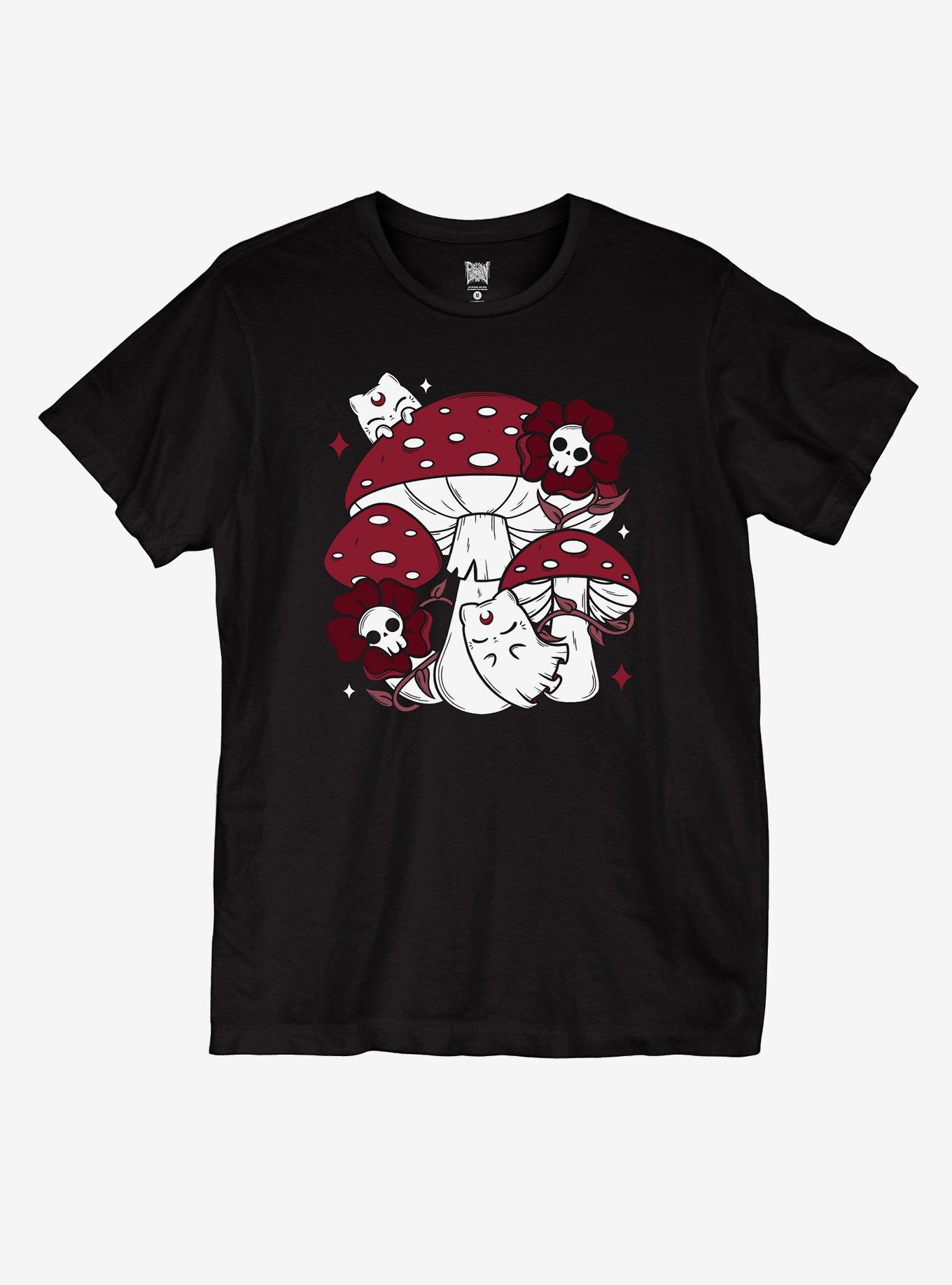Ghost Cat & Mushrooms Girls T-Shirt By PVMPKIN Art, , hi-res