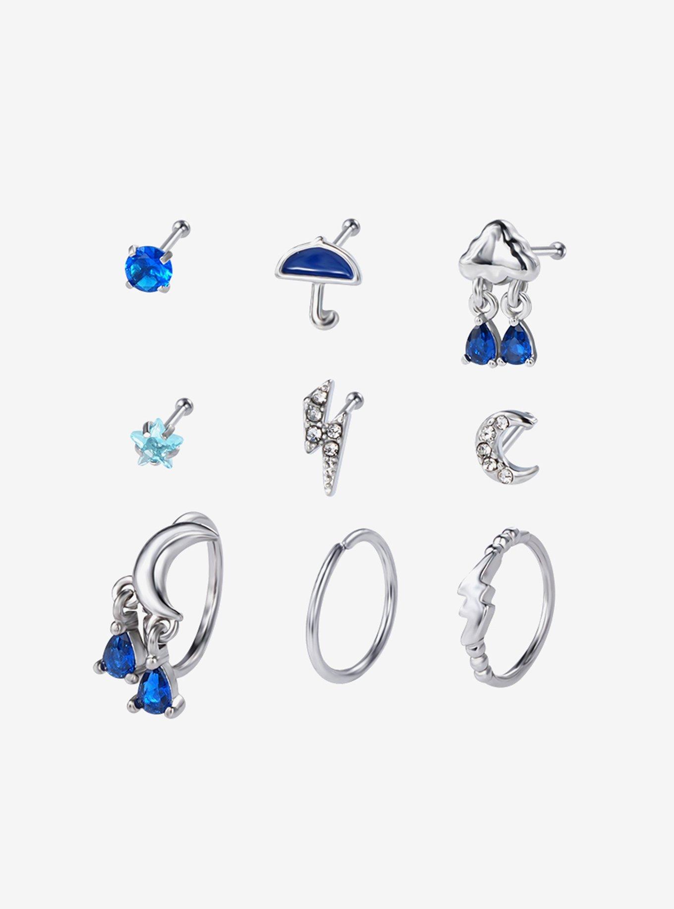 Steel Silver Stormy Nose Stud & Hoop 9 Pack, , hi-res