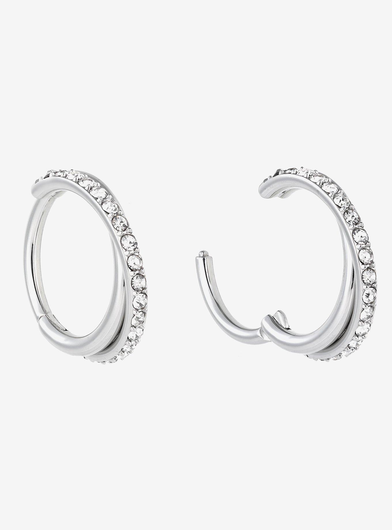 Steel Silver Jeweled Crossover Hinged Clicker, , hi-res
