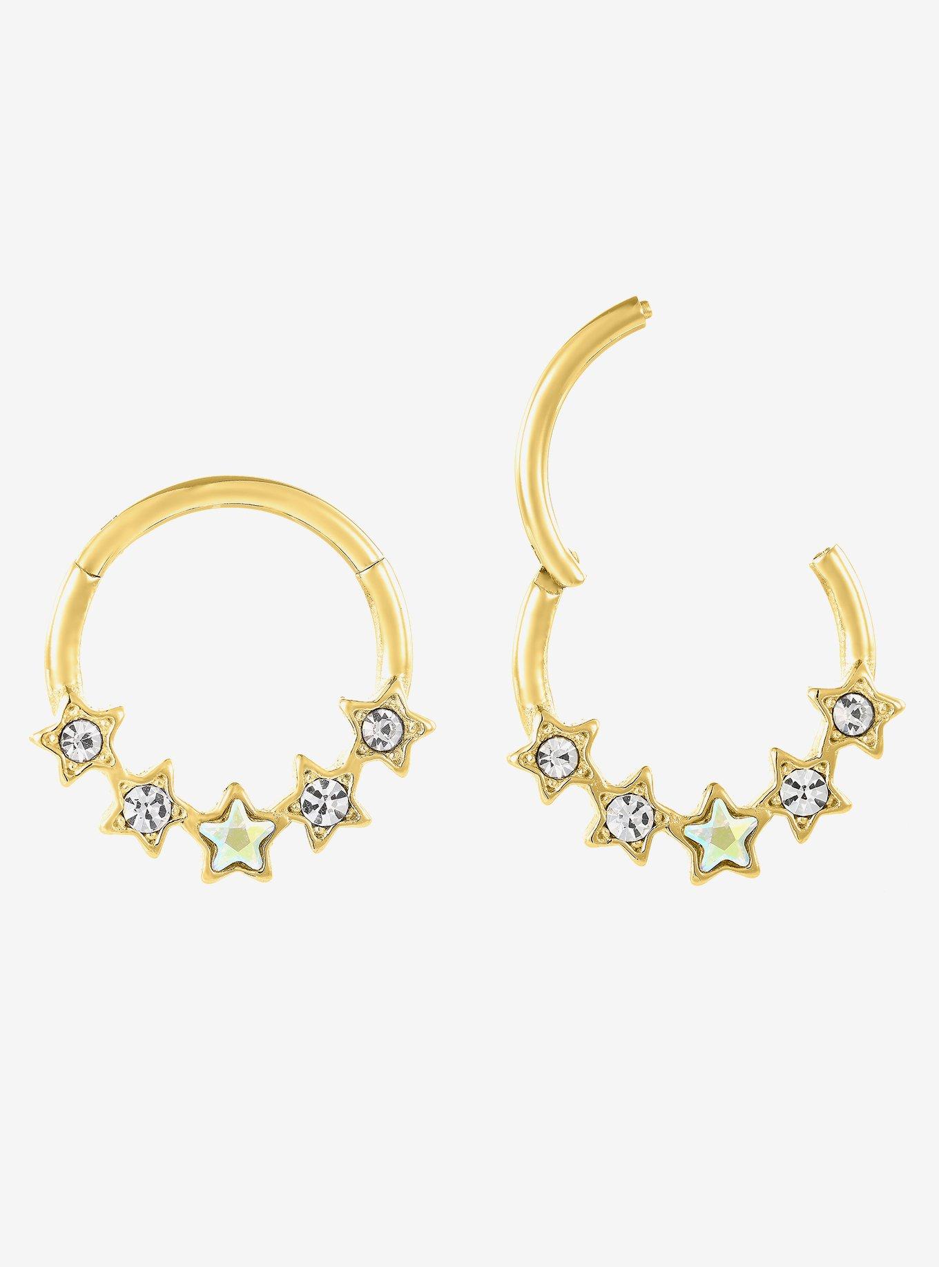 16G Steel Gold Bling Star Hinged Clicker, , hi-res