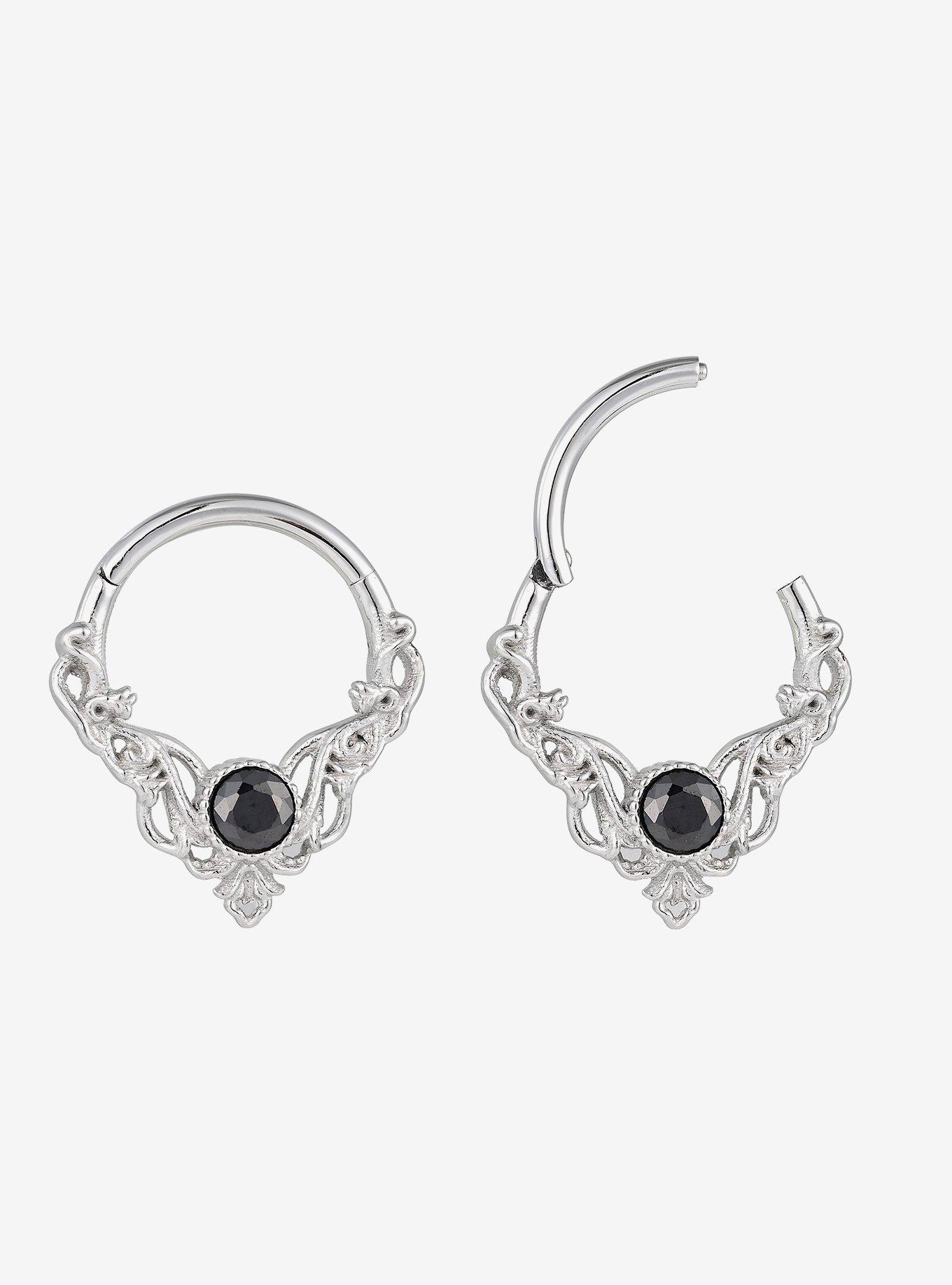 16G Steel Black Gem Filigree Hinged Clicker, , hi-res