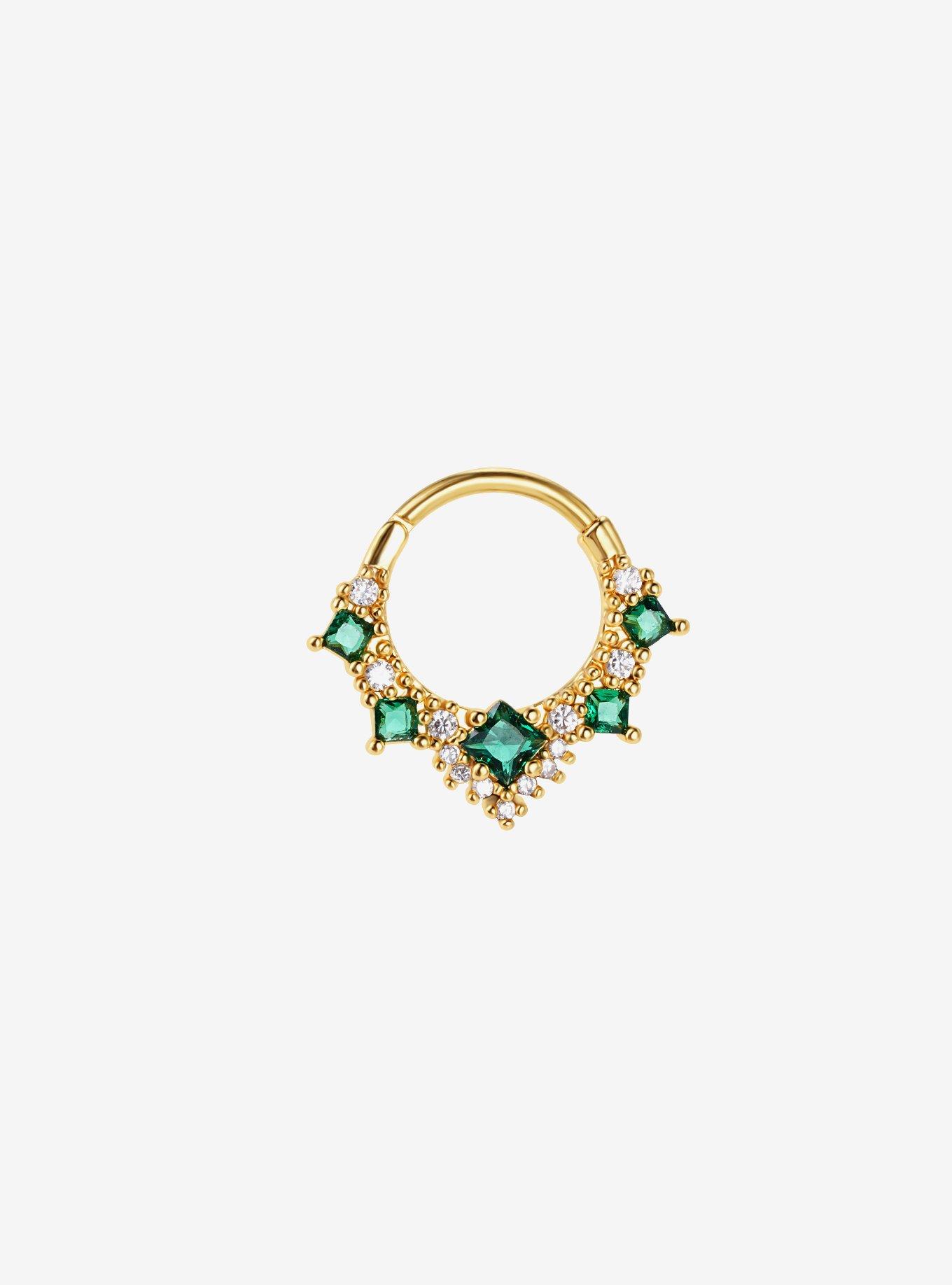 14G Steel Gold Green Gem Hinged Clicker, , hi-res