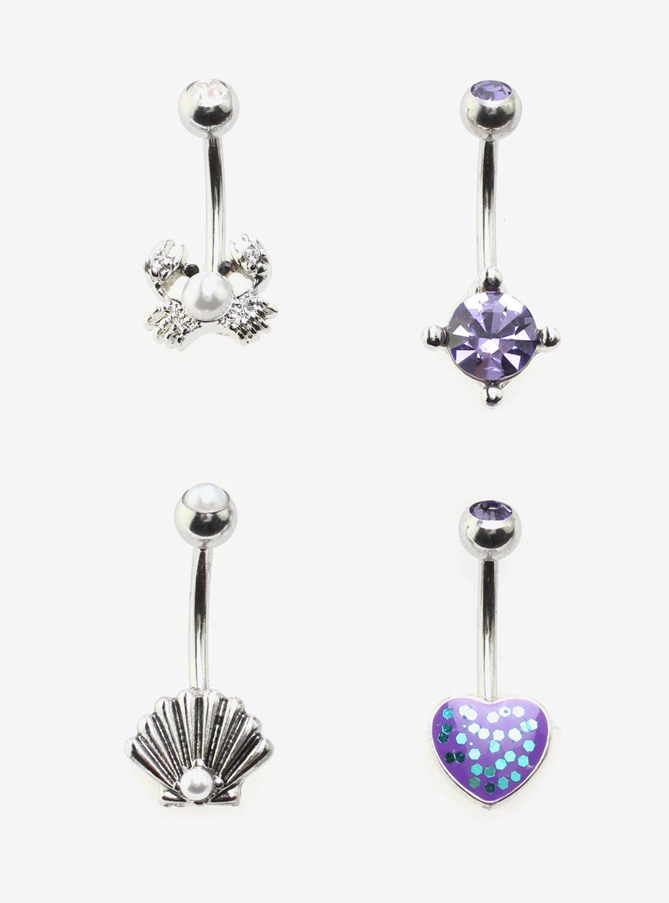 14G Steel Silver Shell & Purple Gem Navel Barbell 4 Pack, , hi-res
