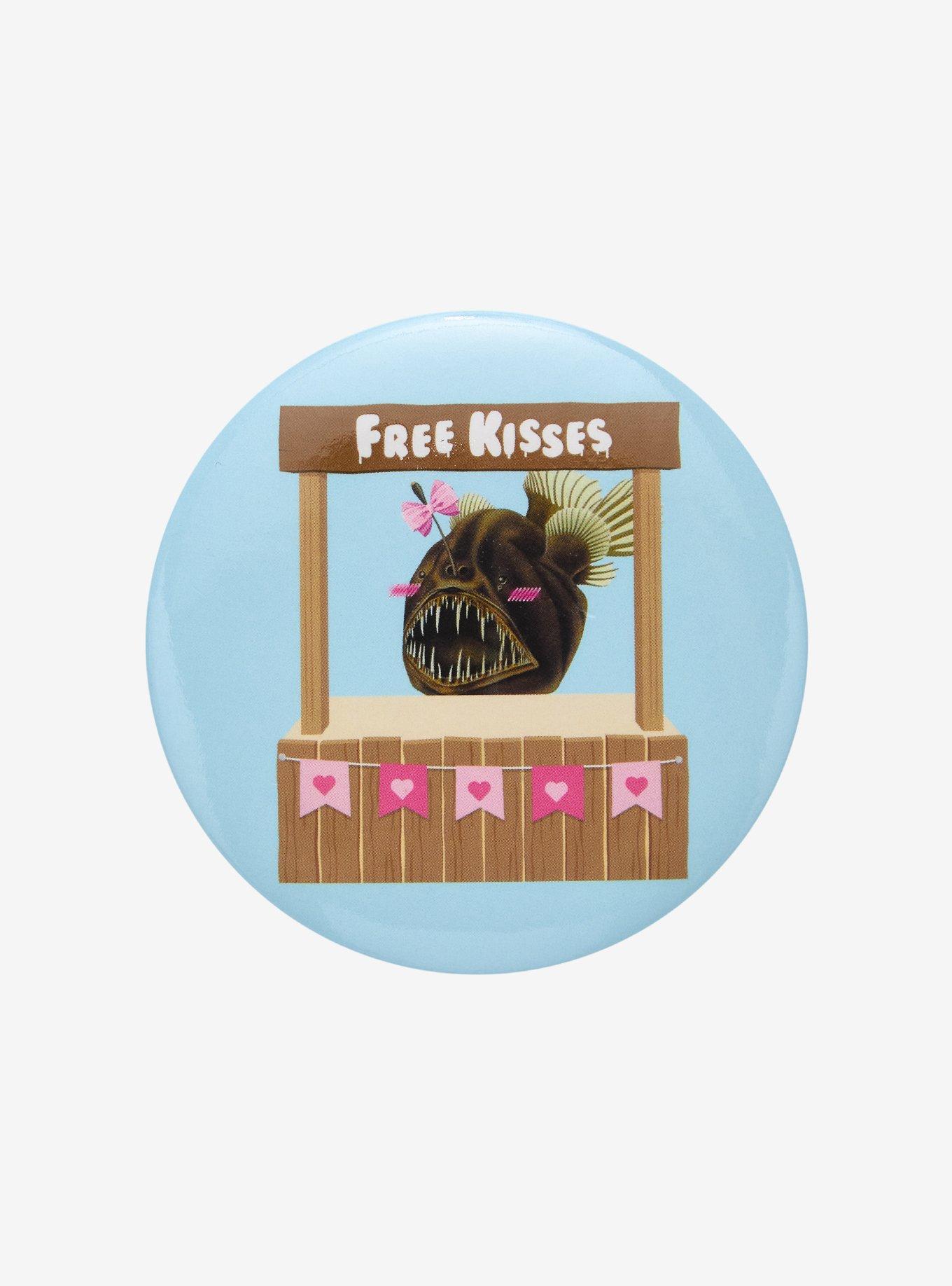 Anglerfish Free Kisses 3 Inch Button, , hi-res