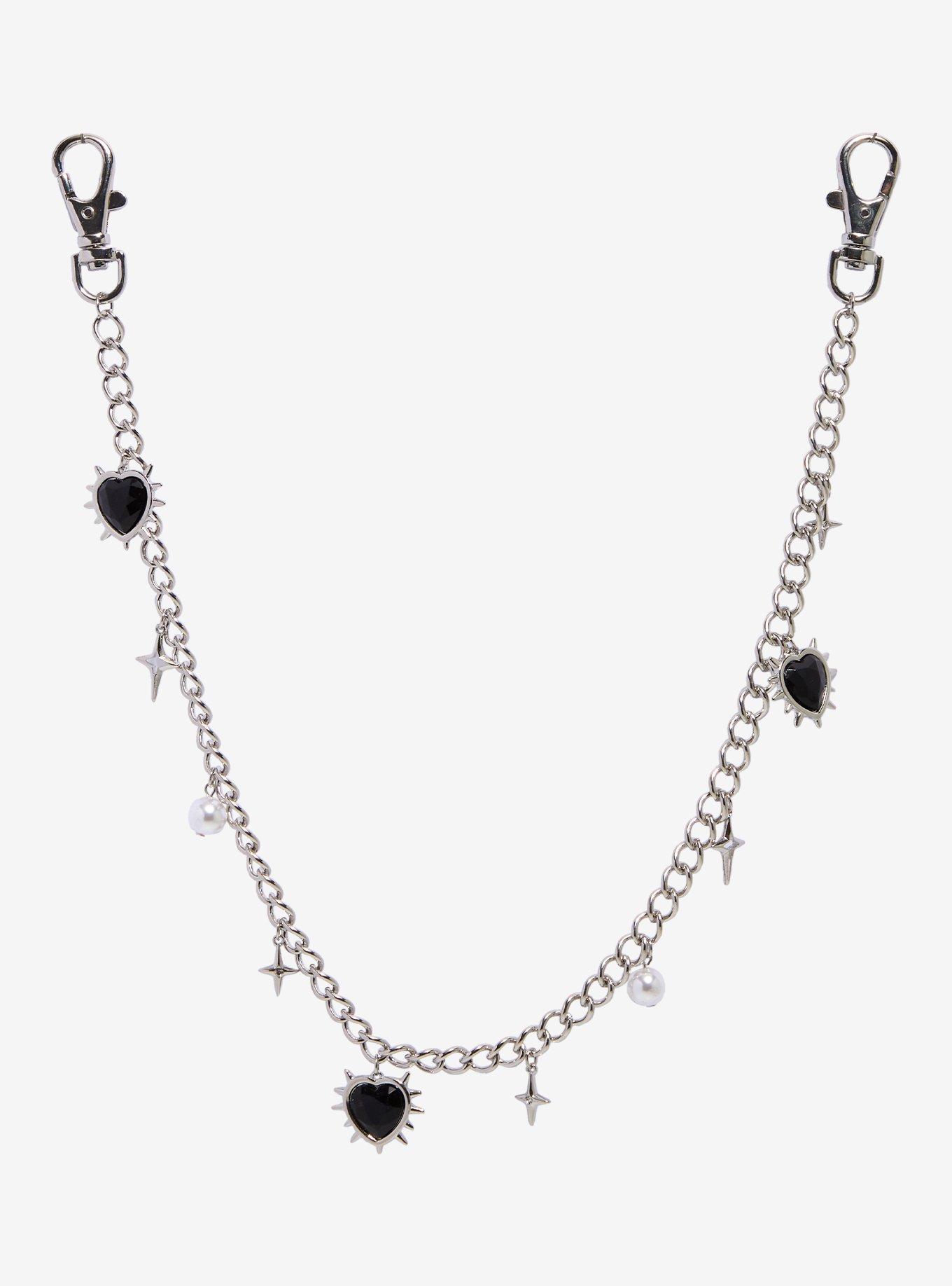 Spiky Black Heart Star 18 Inch Wallet Chain, , hi-res