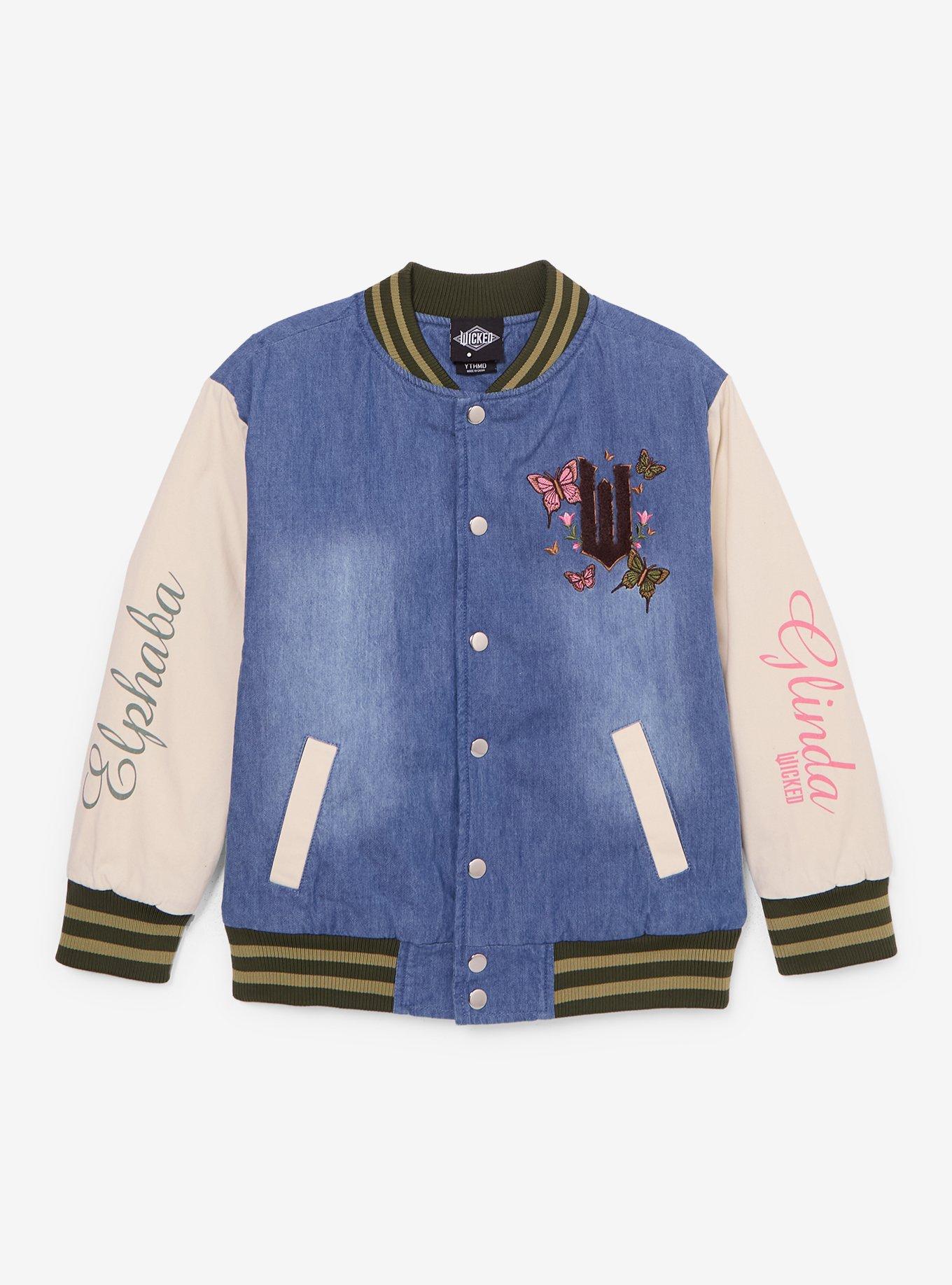Wicked Glinda & Elphaba Youth Denim Varsity Jacket - BoxLunch Exclusive, , hi-res