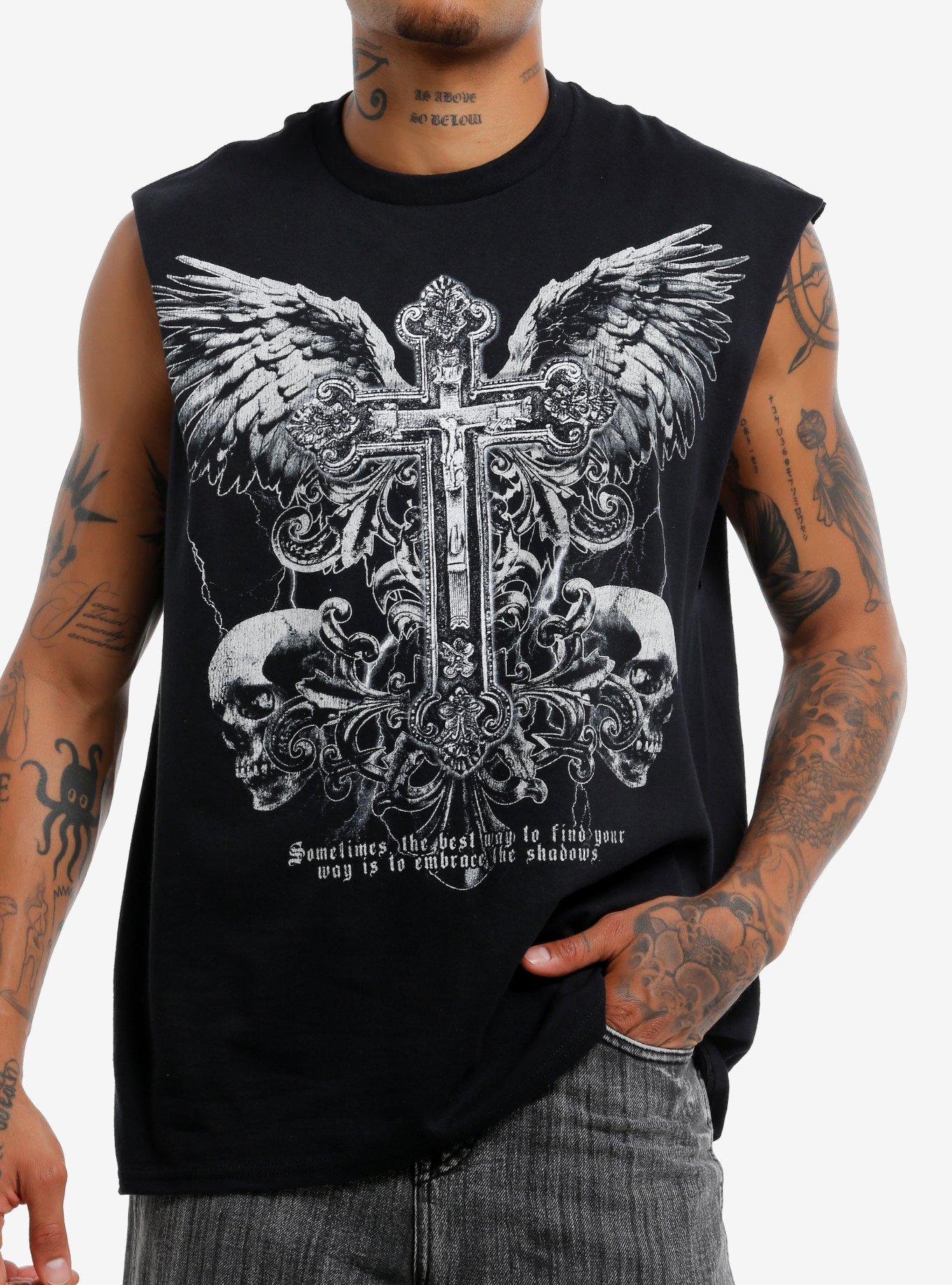 Winged Gothic Cross Muscle Tank Top, , hi-res