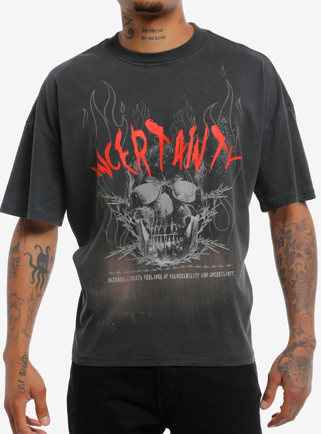 Uncertainty Flaming Skull T-Shirt, , hi-res