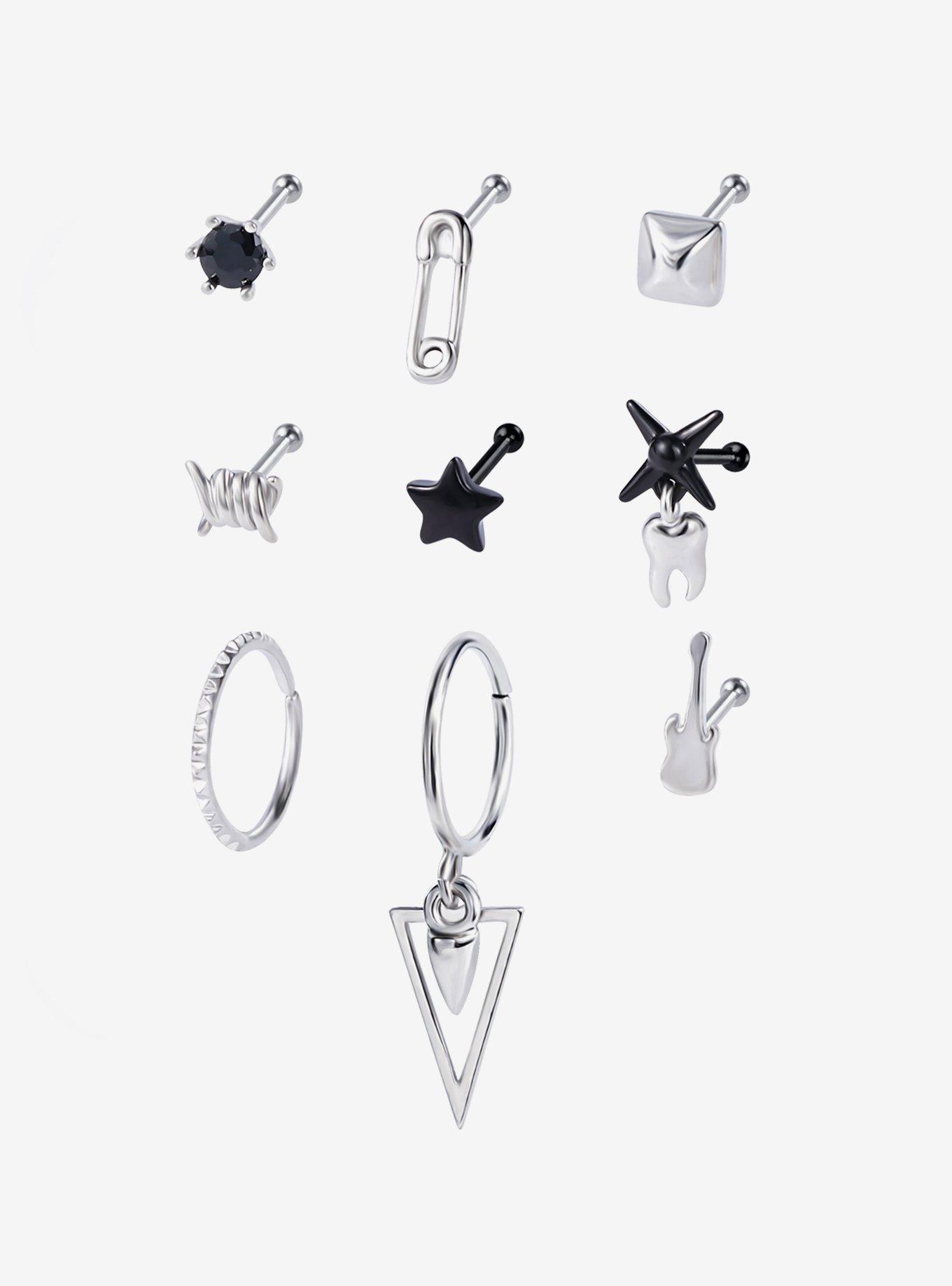 20G Steel Punk Icons Nose Stud & Hoop 9 Pack, , hi-res