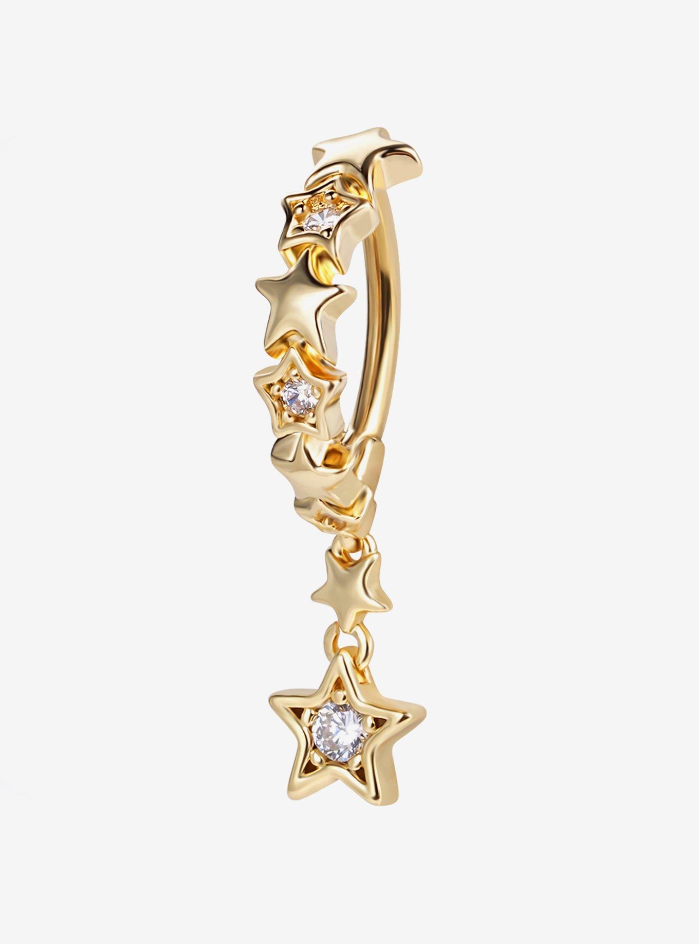 14G Steel Gold Star Navel Hinged Clicker, , hi-res