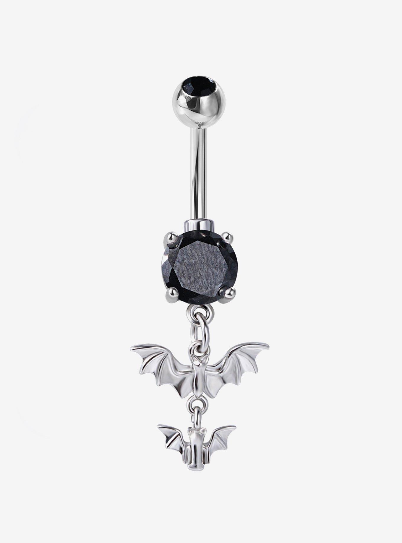 14G Steel Black Bat Navel Barbell, , hi-res