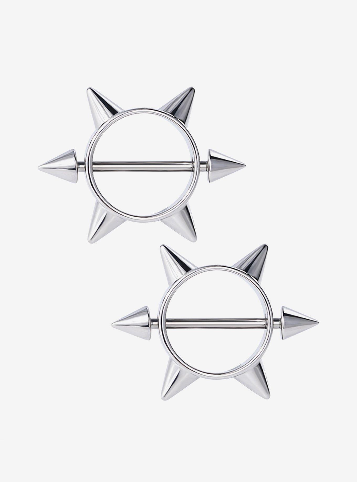 14G Steel Spike Circular Nipple Barbell 2 Pack, , hi-res