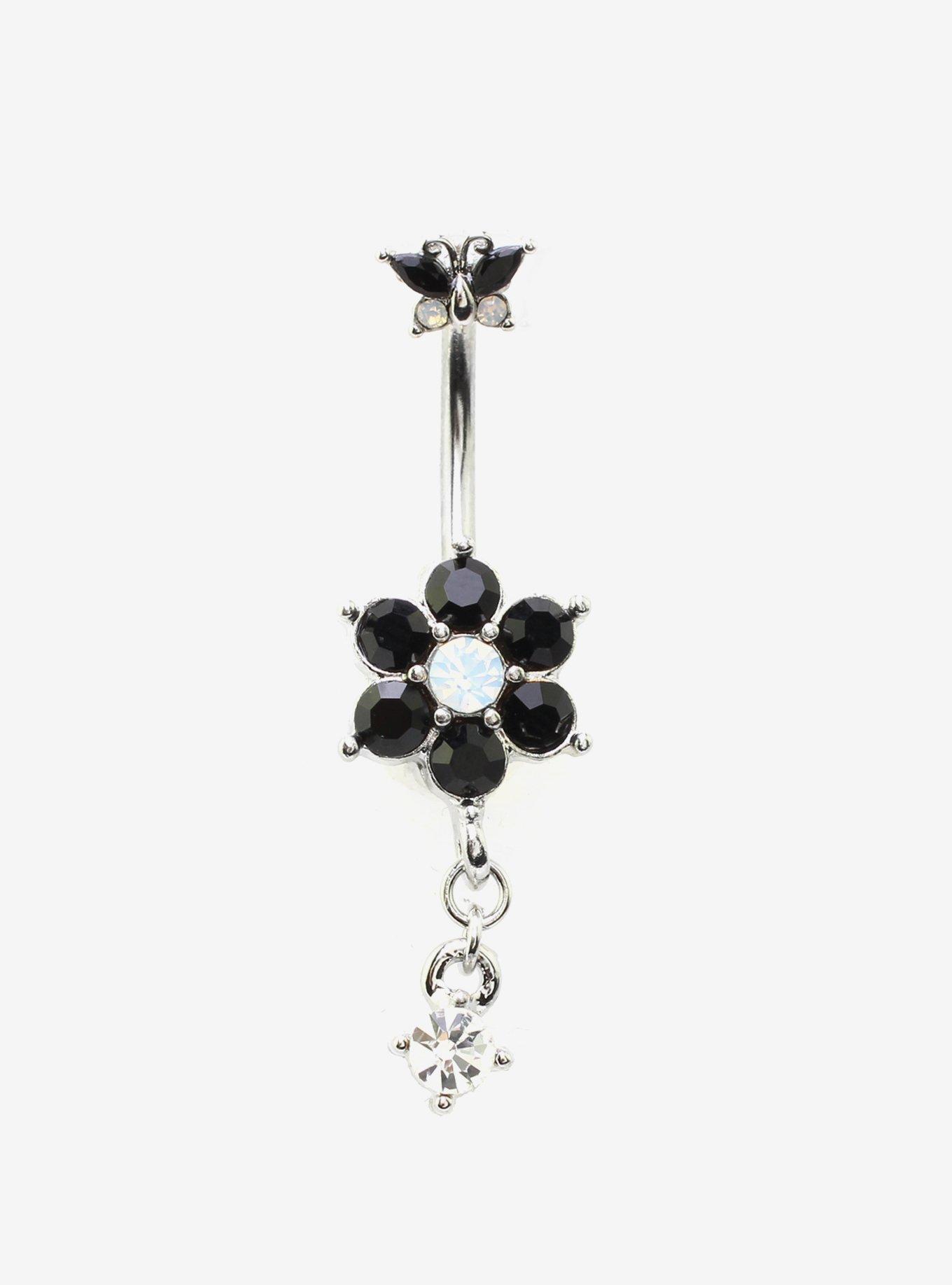 14G Steel Butterfly Flower Navel Barbell, , hi-res