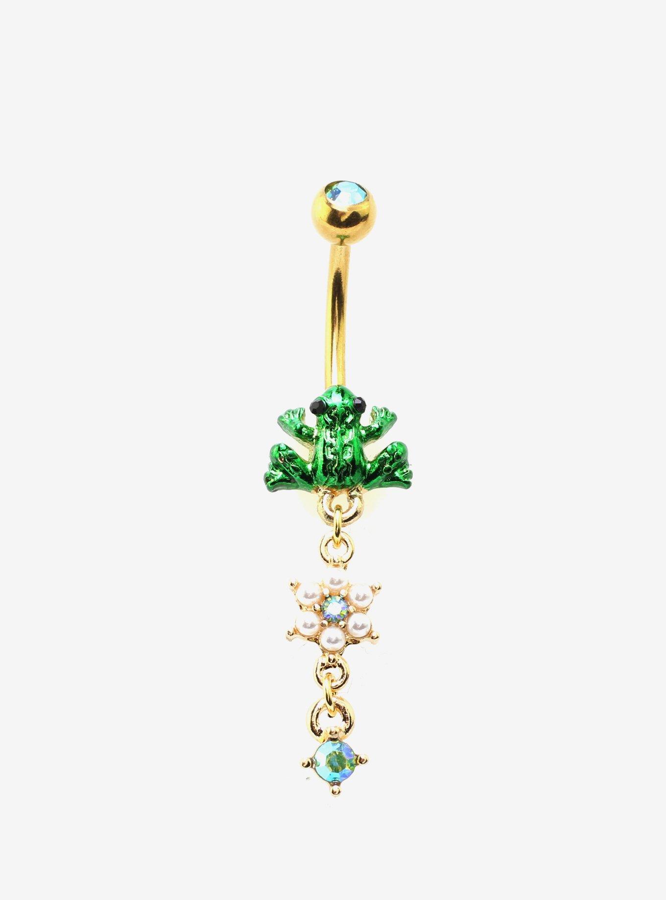 14G Steel Frog CZ Navel Barbell, , hi-res