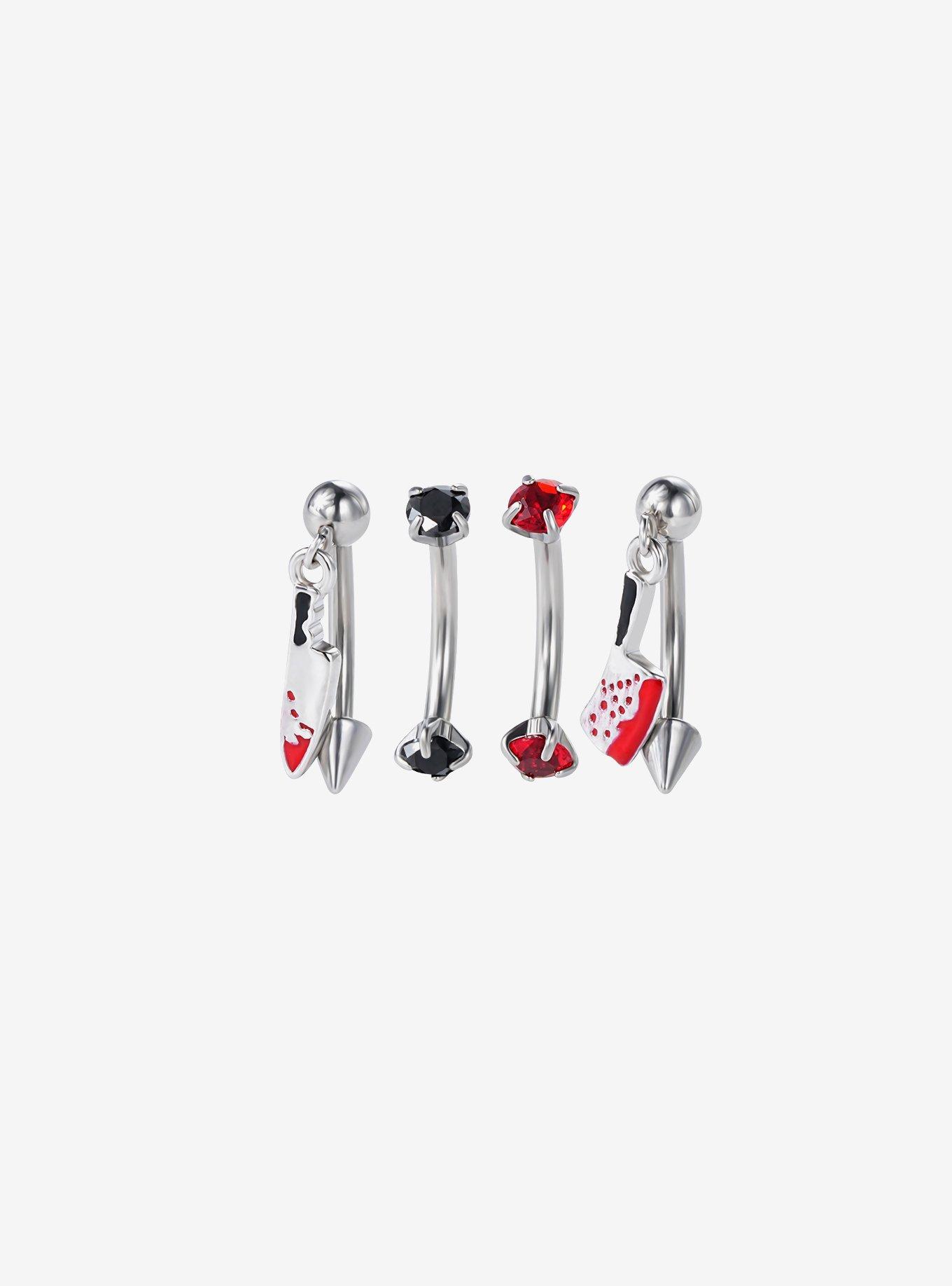 Steel Bloody Knife Spike Eyebrow Barbell 4 Pack, , hi-res